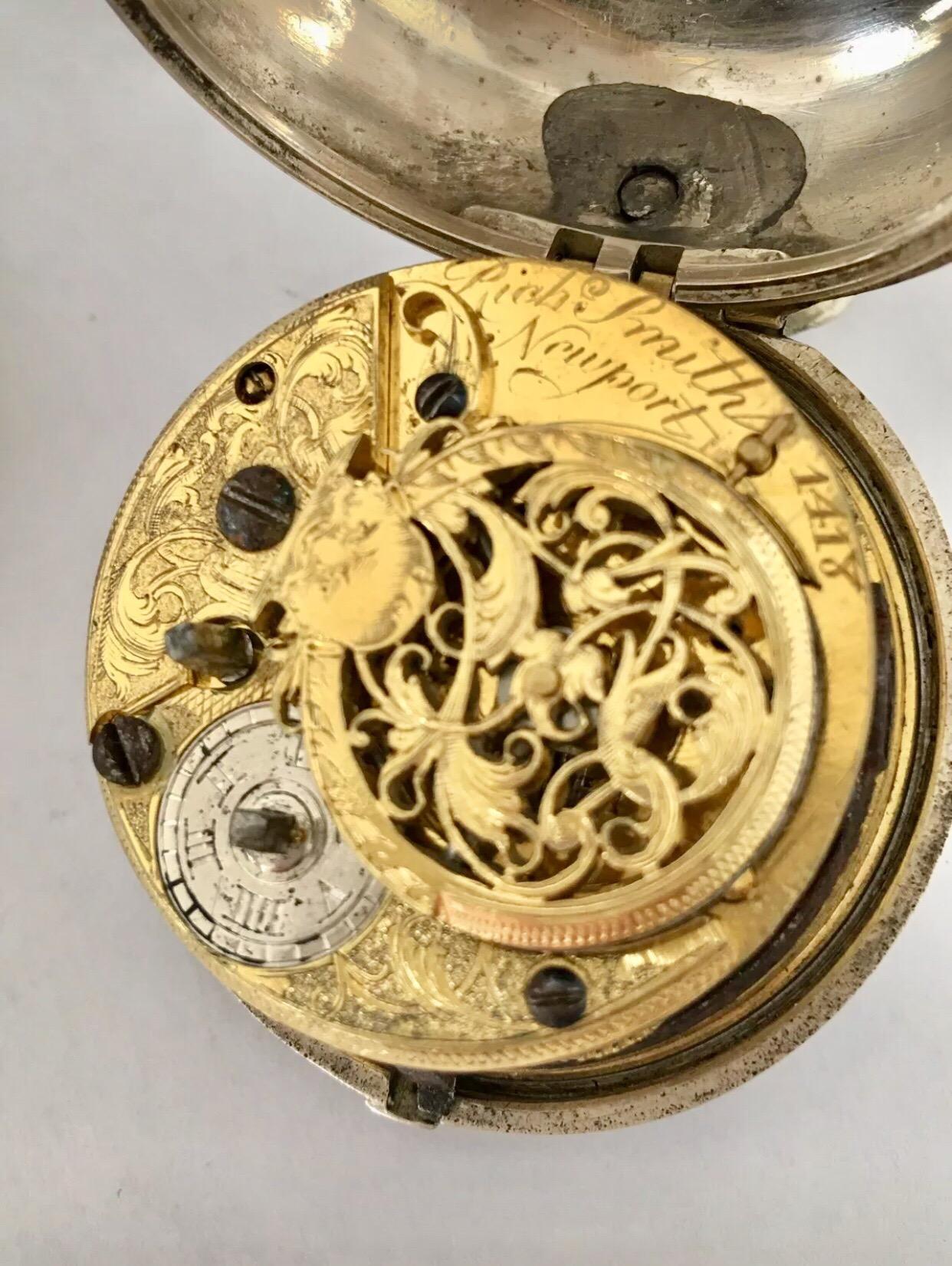 Early Verge English Fusee Pocket Watch Signed Richard Smith, Newport, circa 1730 1