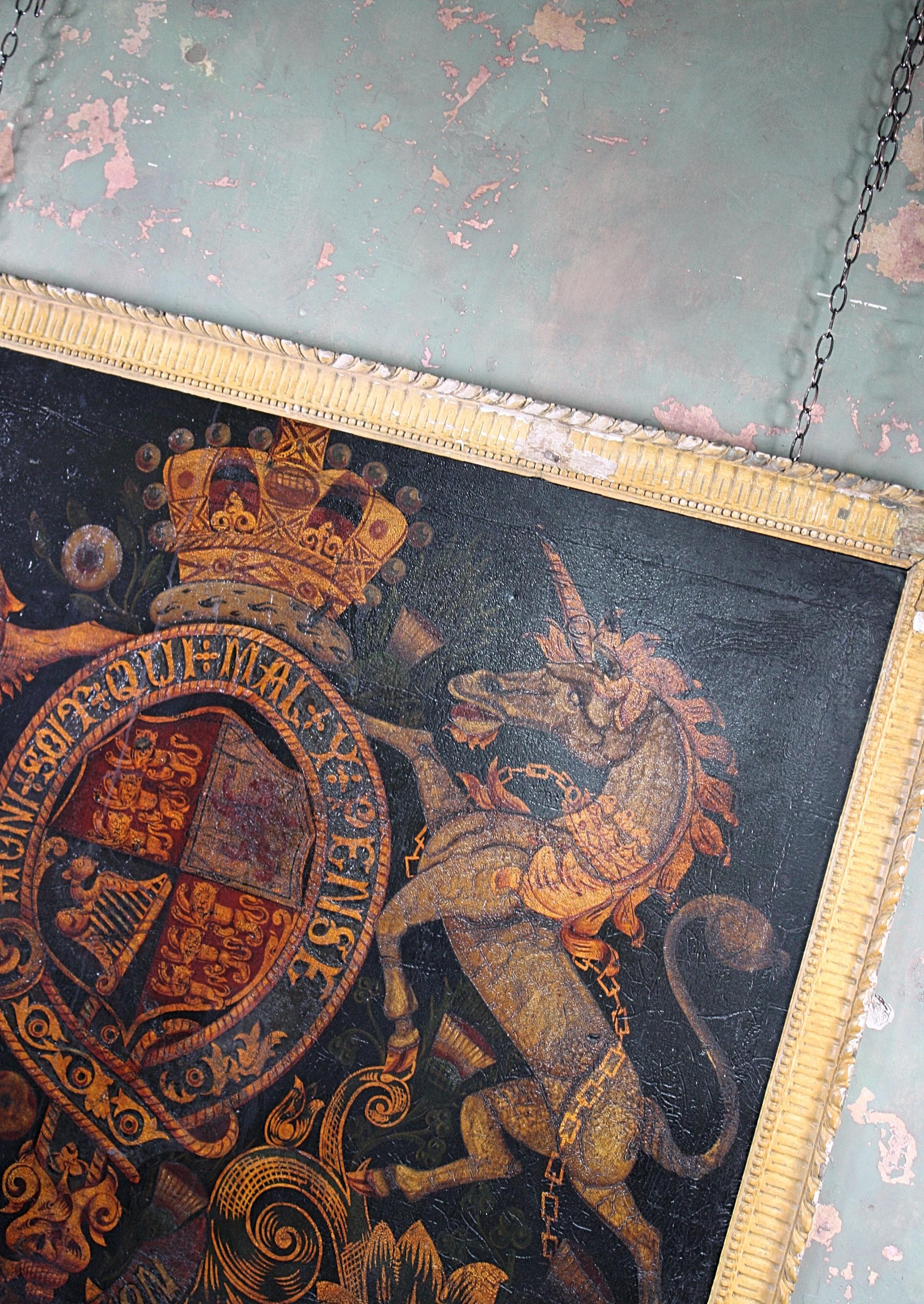 Canvas Early Victorian 19th Century Painted Royal Coat of Arms Armorial