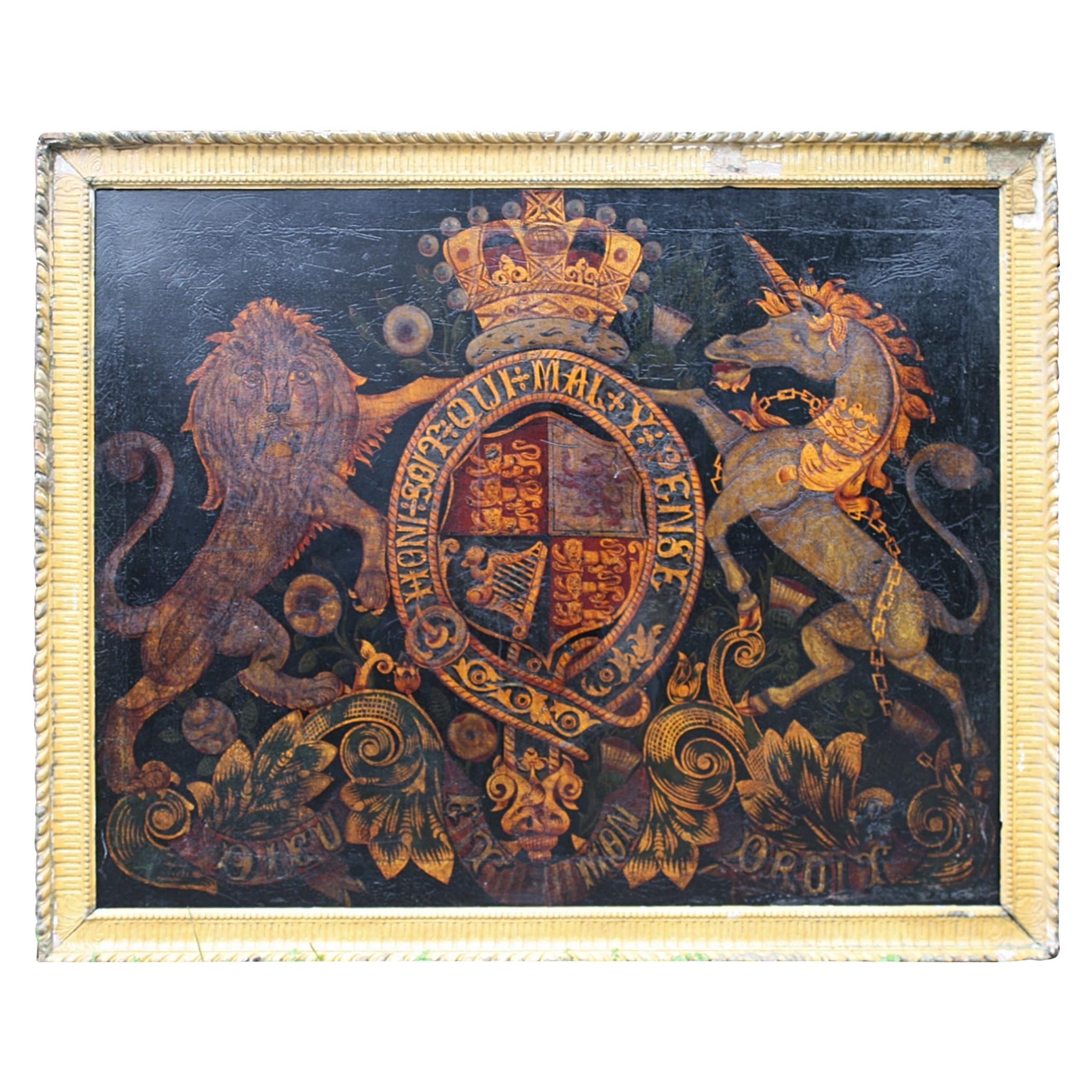 Early Victorian 19th Century Painted Royal Coat of Arms Armorial