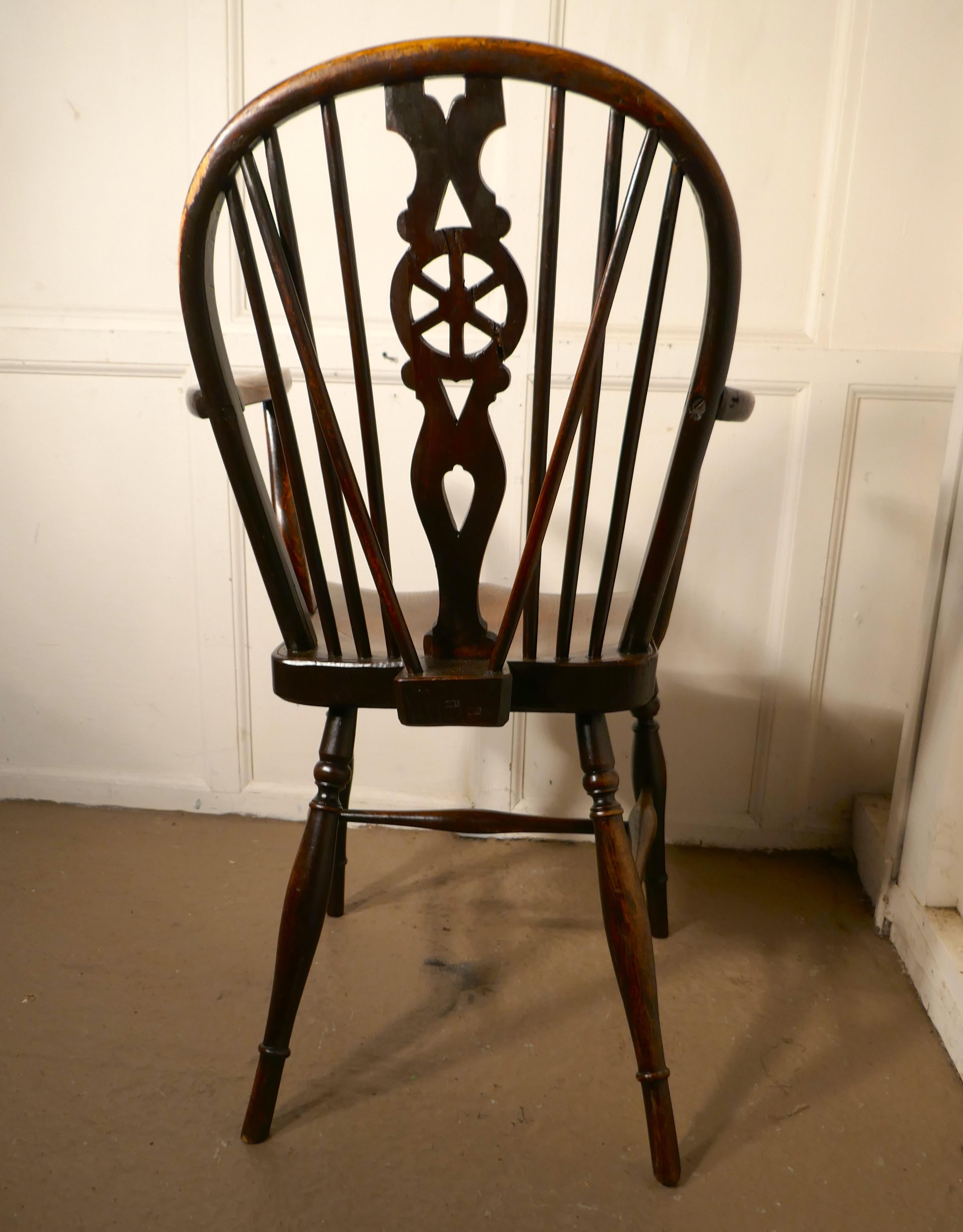 Early Victorian Beech and Elm Wheel Back Carver Chair 1