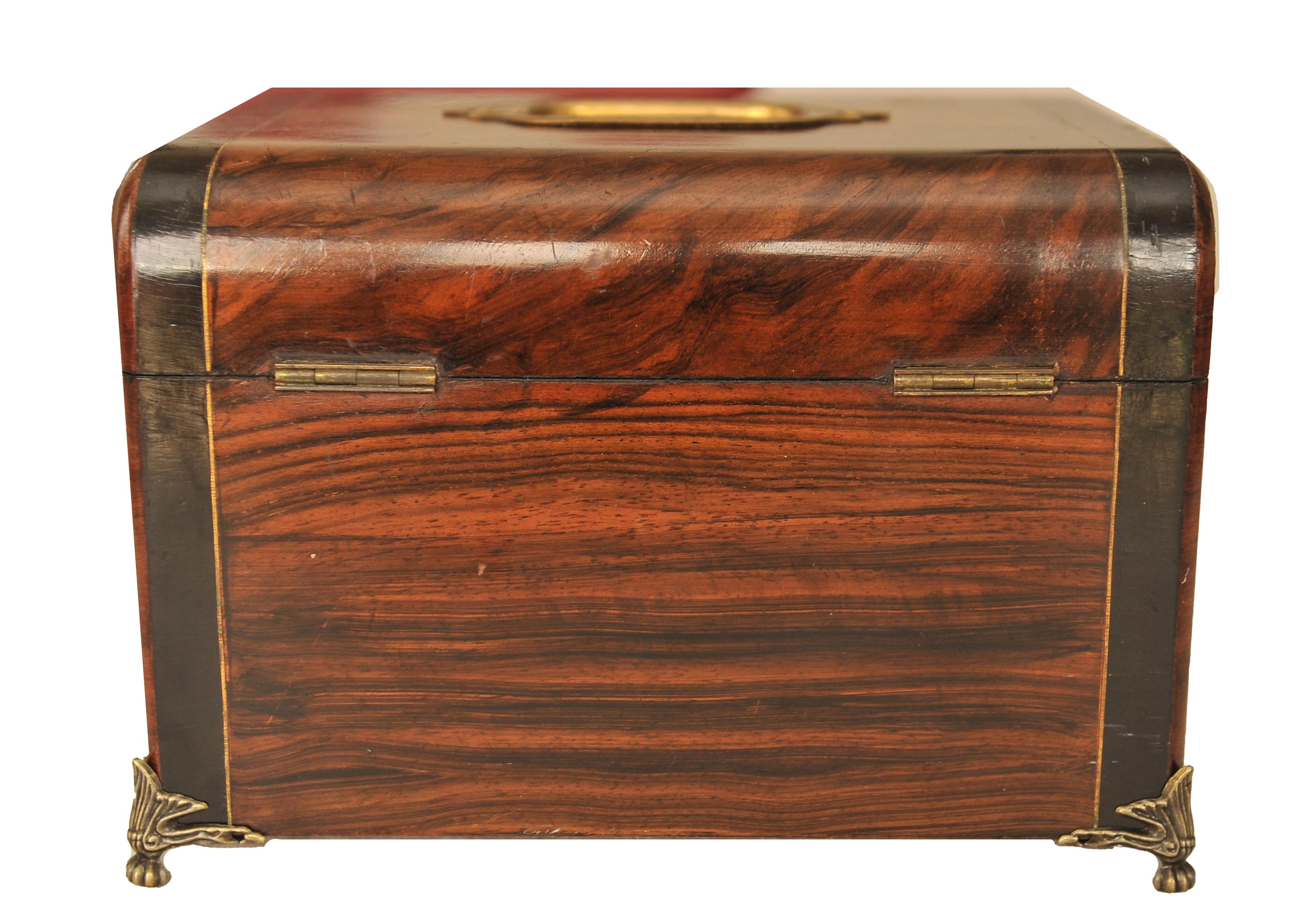 Hand-Crafted An Early Victorian Burr Walnut Velvet Cushion Lined Ladies Vanity Box  For Sale