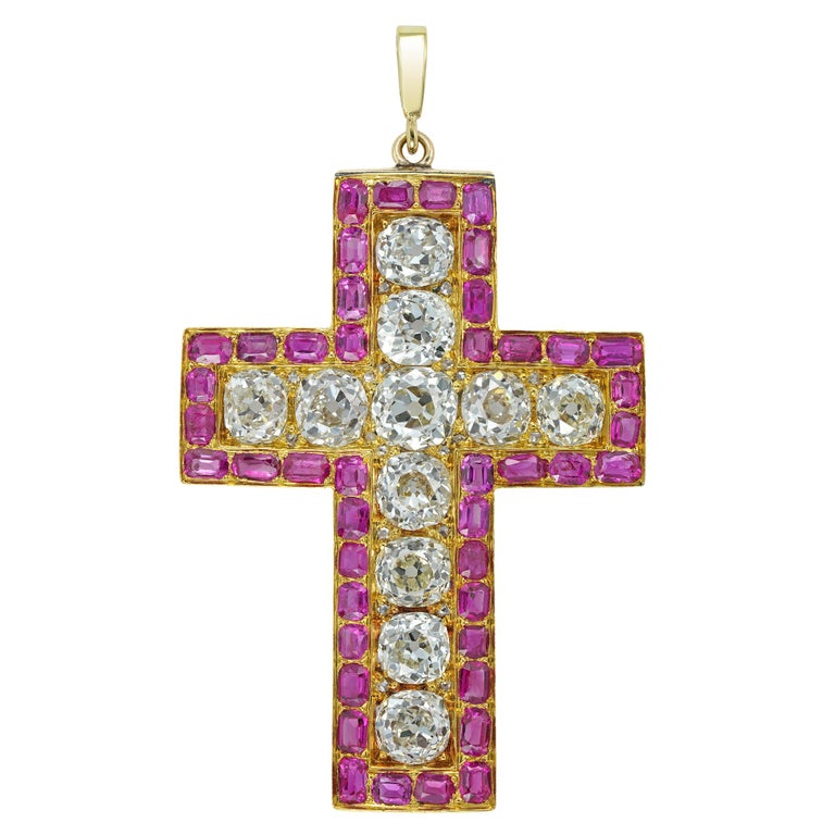Cross Inside Ruby Early Victorian Diamond and Ruby Cross For Sale at 1stDibs