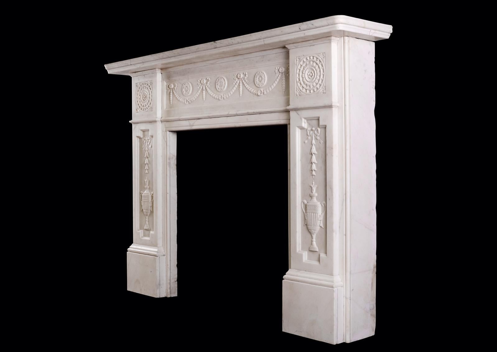 An Early Victorian Fireplace in White Statuary Marble For Sale 1