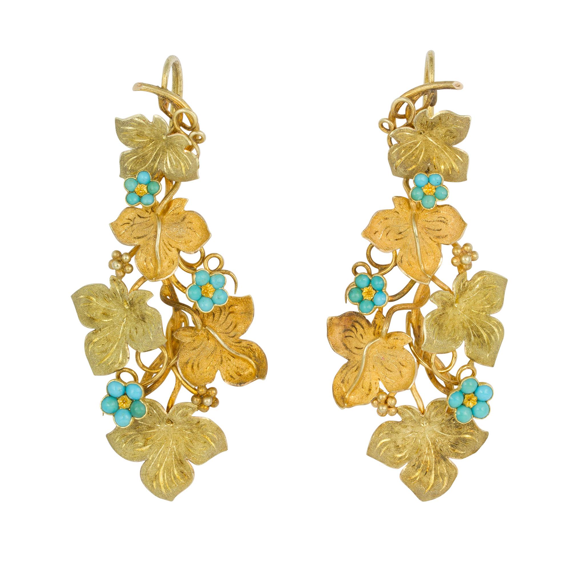 Taille cabochon Parure florale en or et turquoise du début de l'ère victorienne en vente