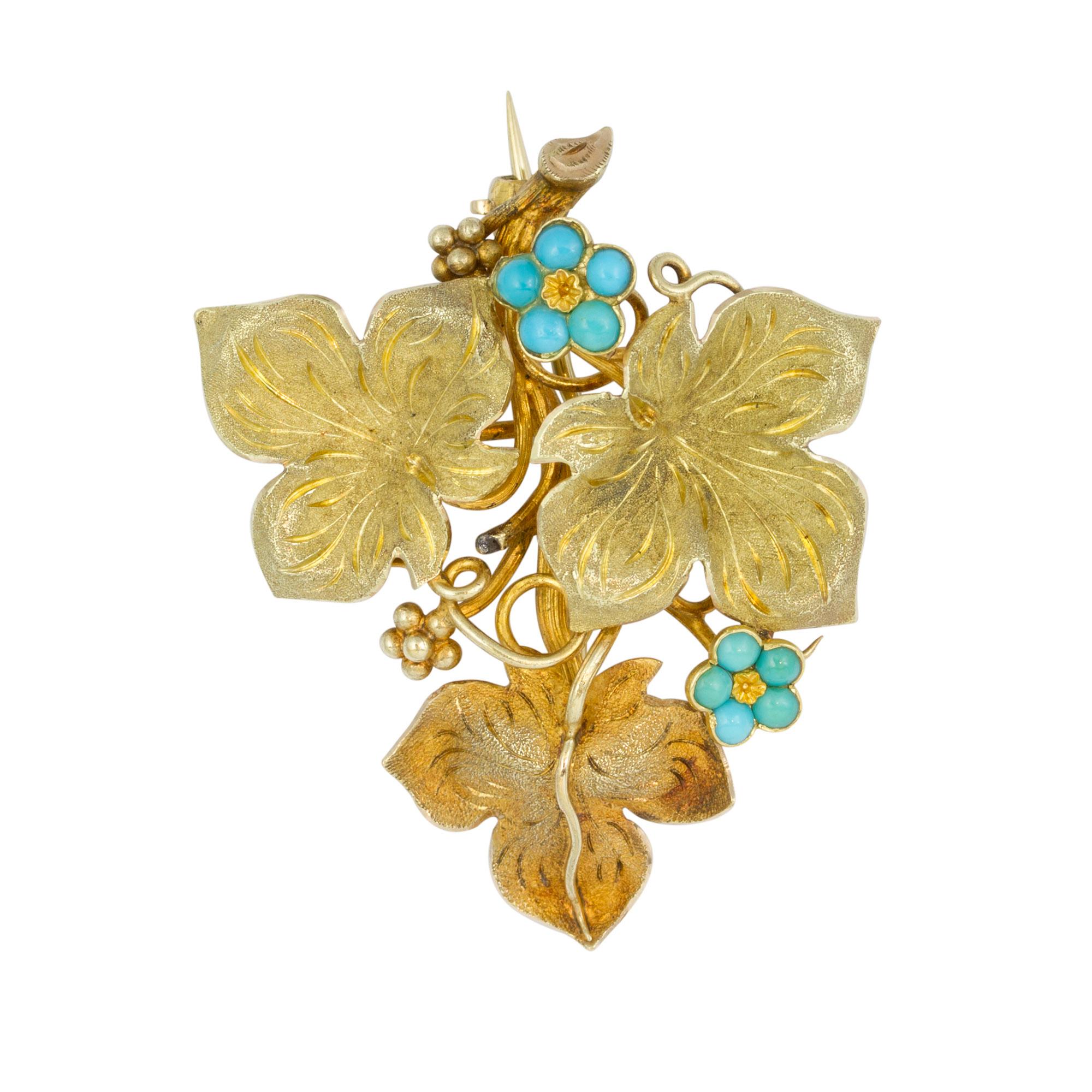 Women's or Men's An Early Victorian Gold Turquoise Floral Suite For Sale