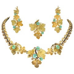 An Early Victorian Gold Turquoise Floral Suite