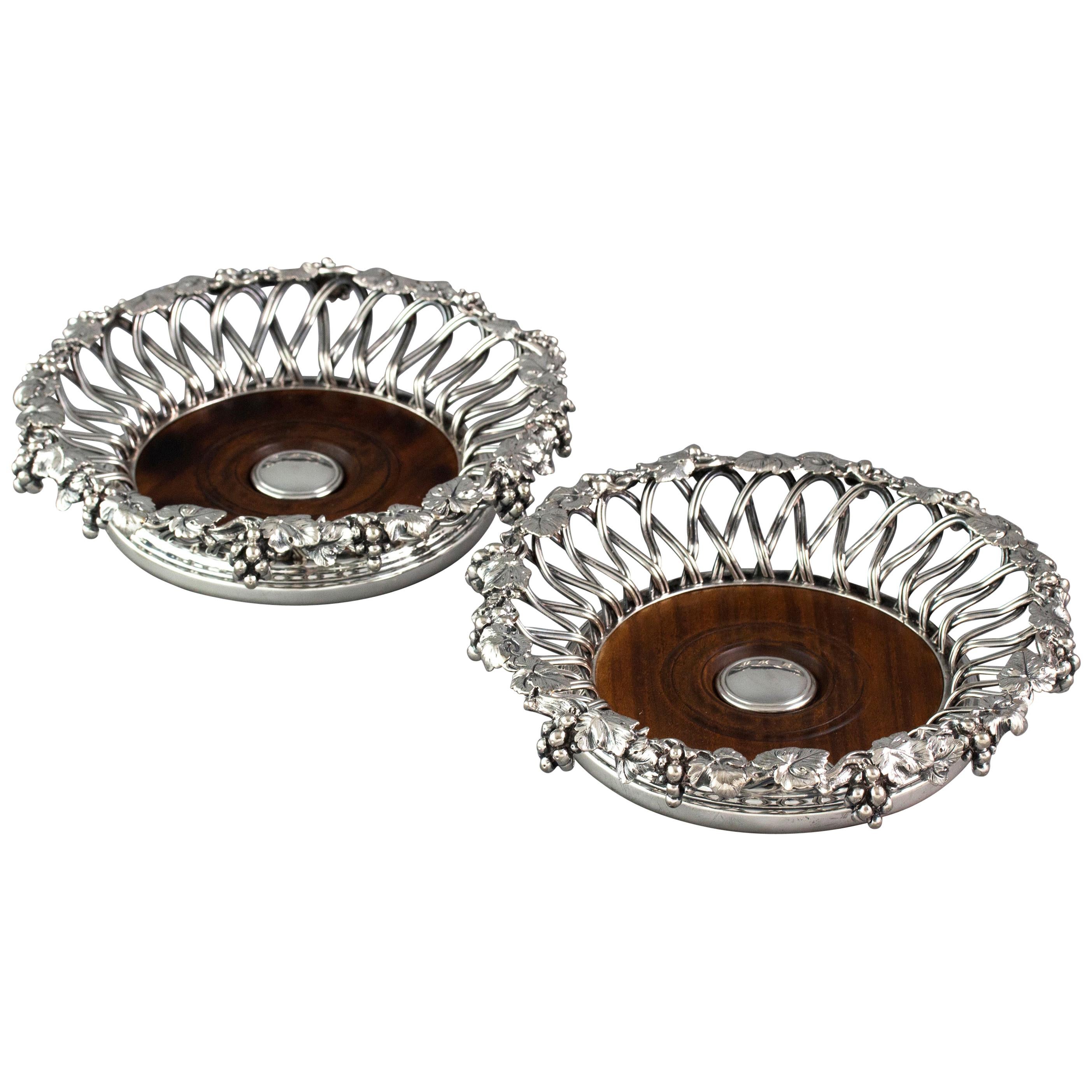 Early Victorian Pair of Silver Plate Wine Coasters, circa 1840
