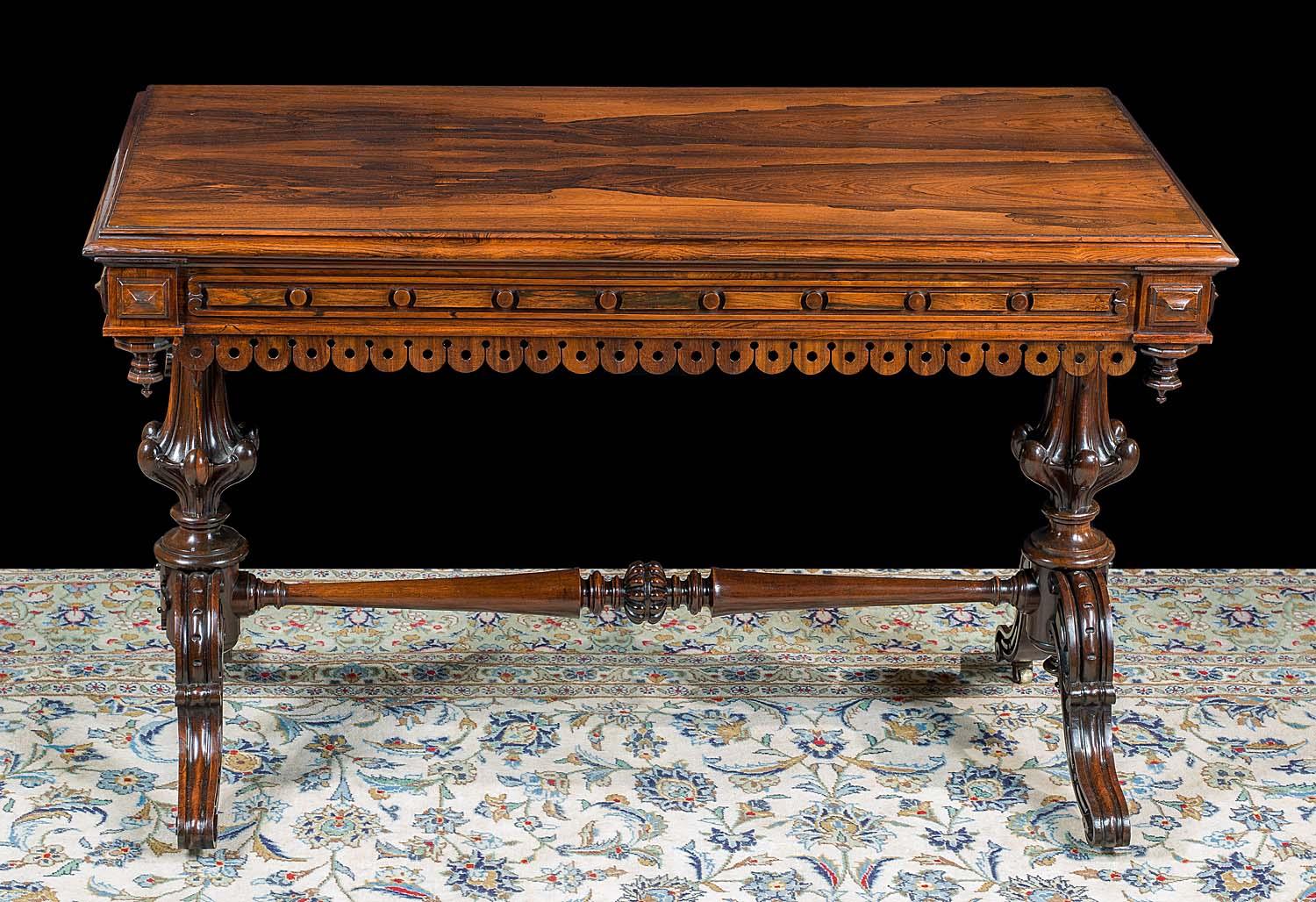 Hand-Carved Early Victorian Rosewood Library or Centre Table For Sale