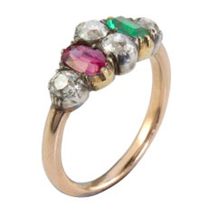 Early Victorian Ruby, Emerald and Diamond Ring