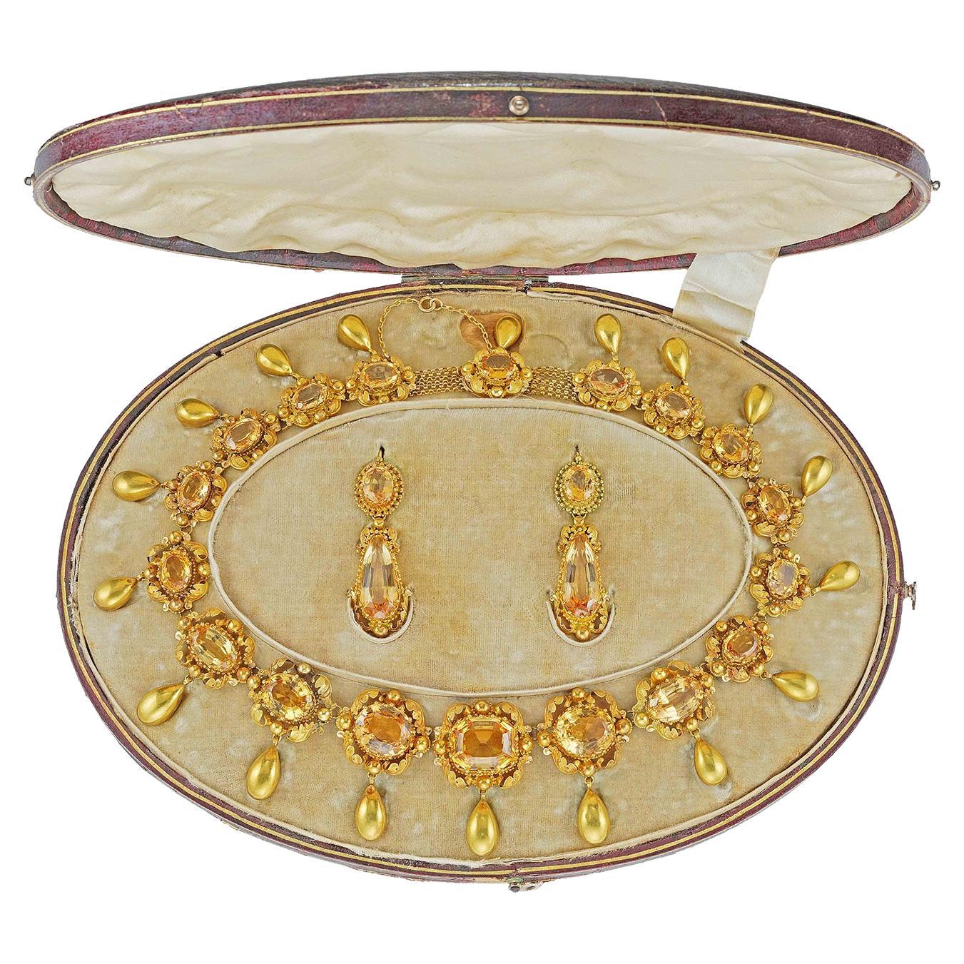 An Early Victorian Topaz And Repousse-gold Suite For Sale