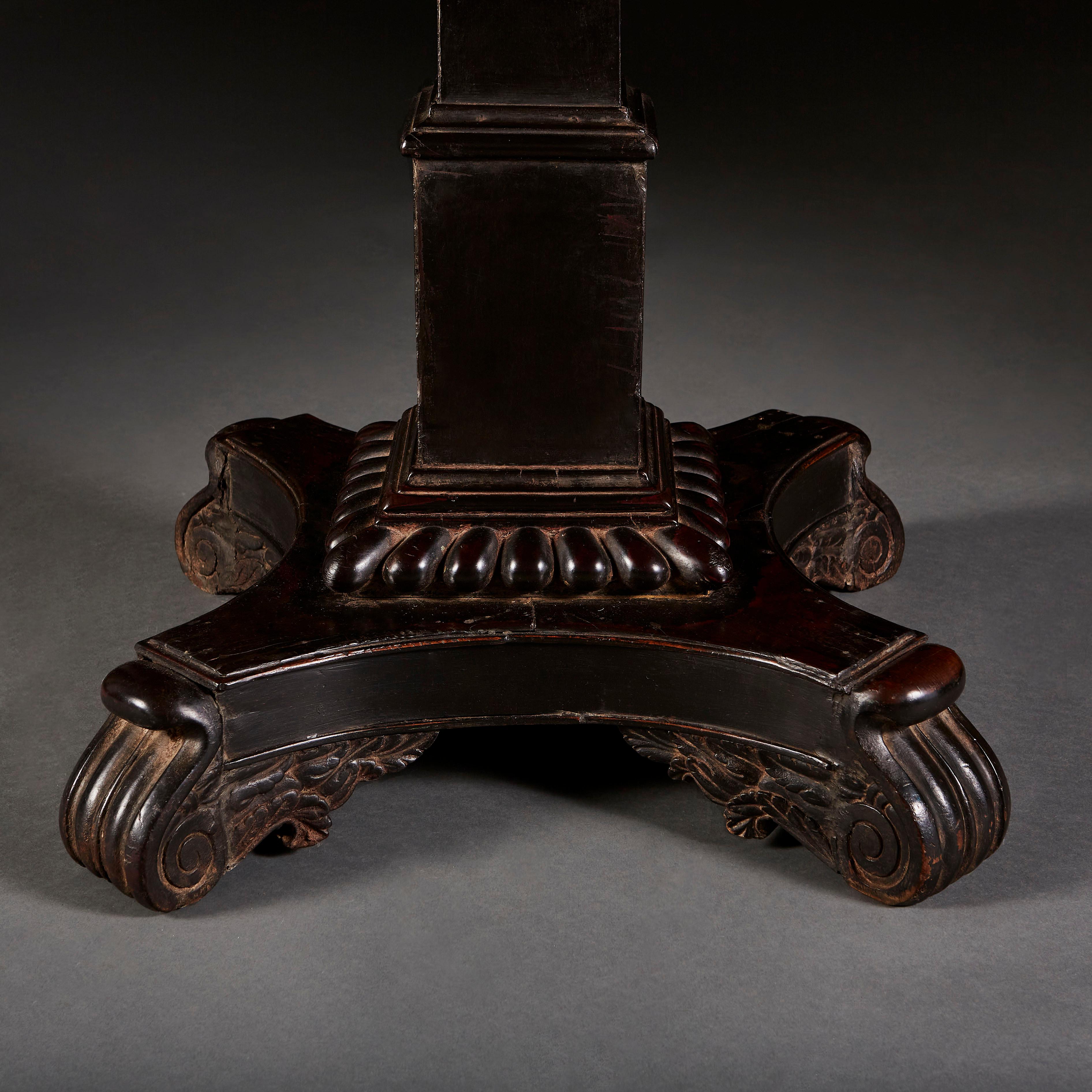 Carved Ebonized Anglo-Indian Centre Table with Marble Top