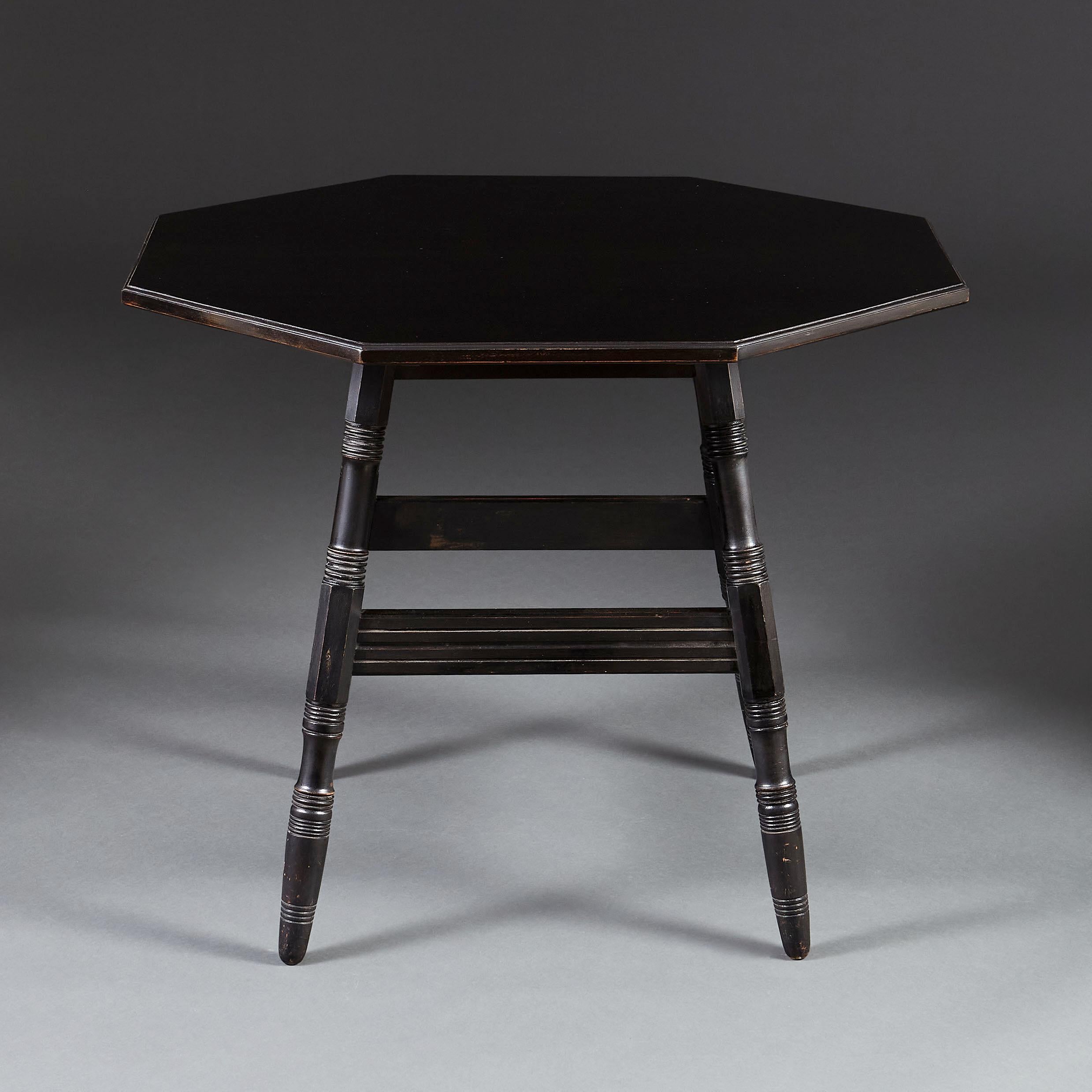 English Ebonised Arts & Crafts Octagonal Centre Table in the Manner of Philip Webb