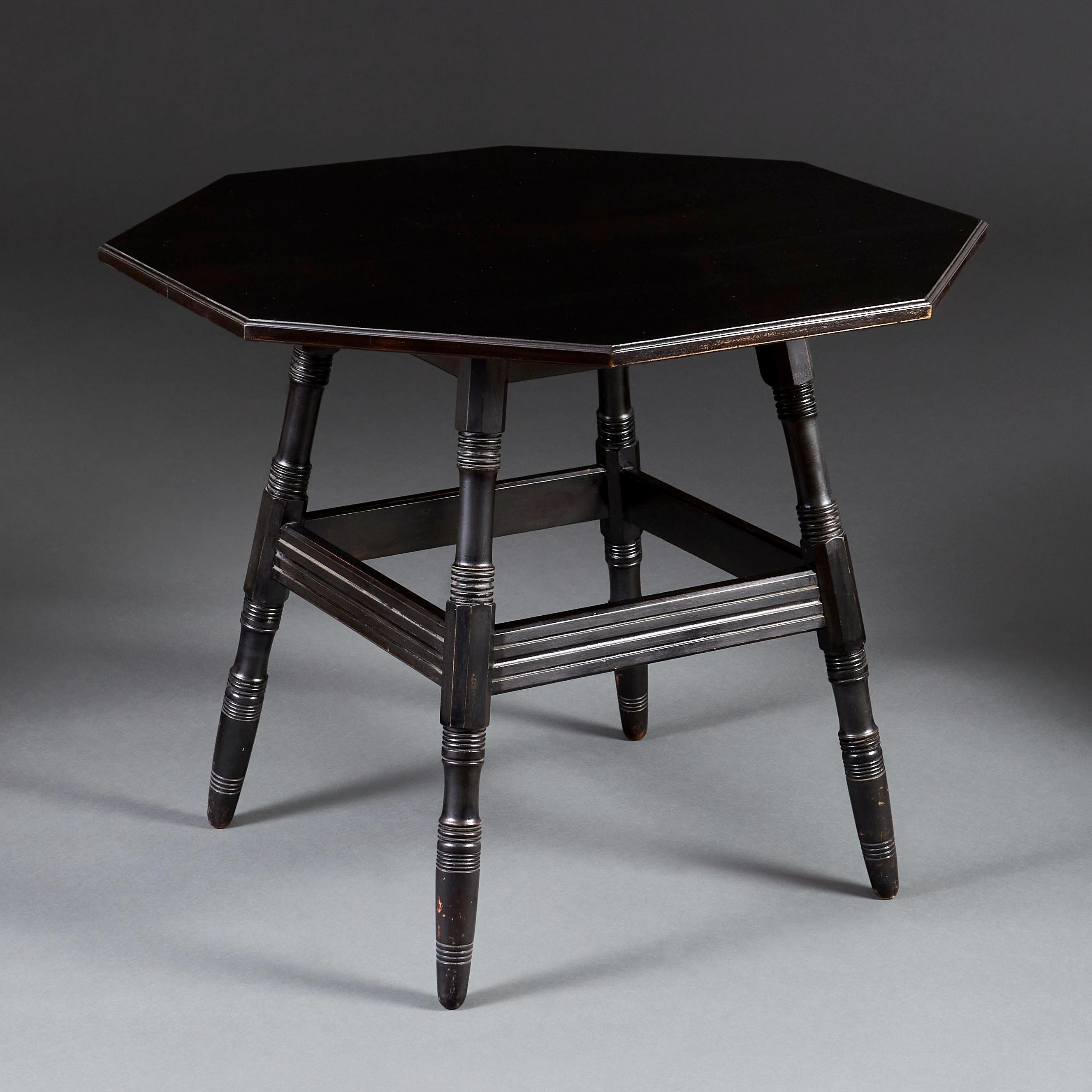 Ebonized Ebonised Arts & Crafts Octagonal Centre Table in the Manner of Philip Webb