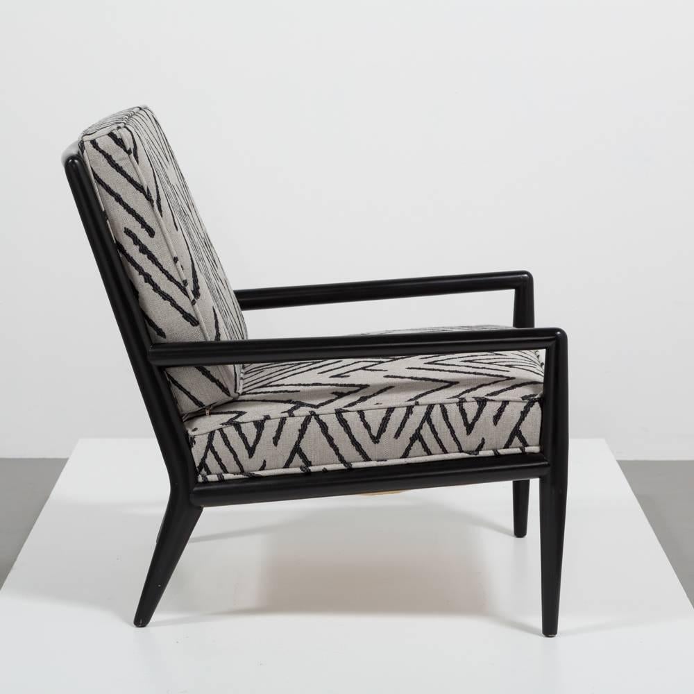 An Ebonised Framed Upholstered Lounge Chair designed by TH Robsjohn Gibbings for Widdicomb USA 1950s Fully Restored and Reupholstered by our company 
NB: Price includes 20% VAT which is removed for items shipped outside the EU