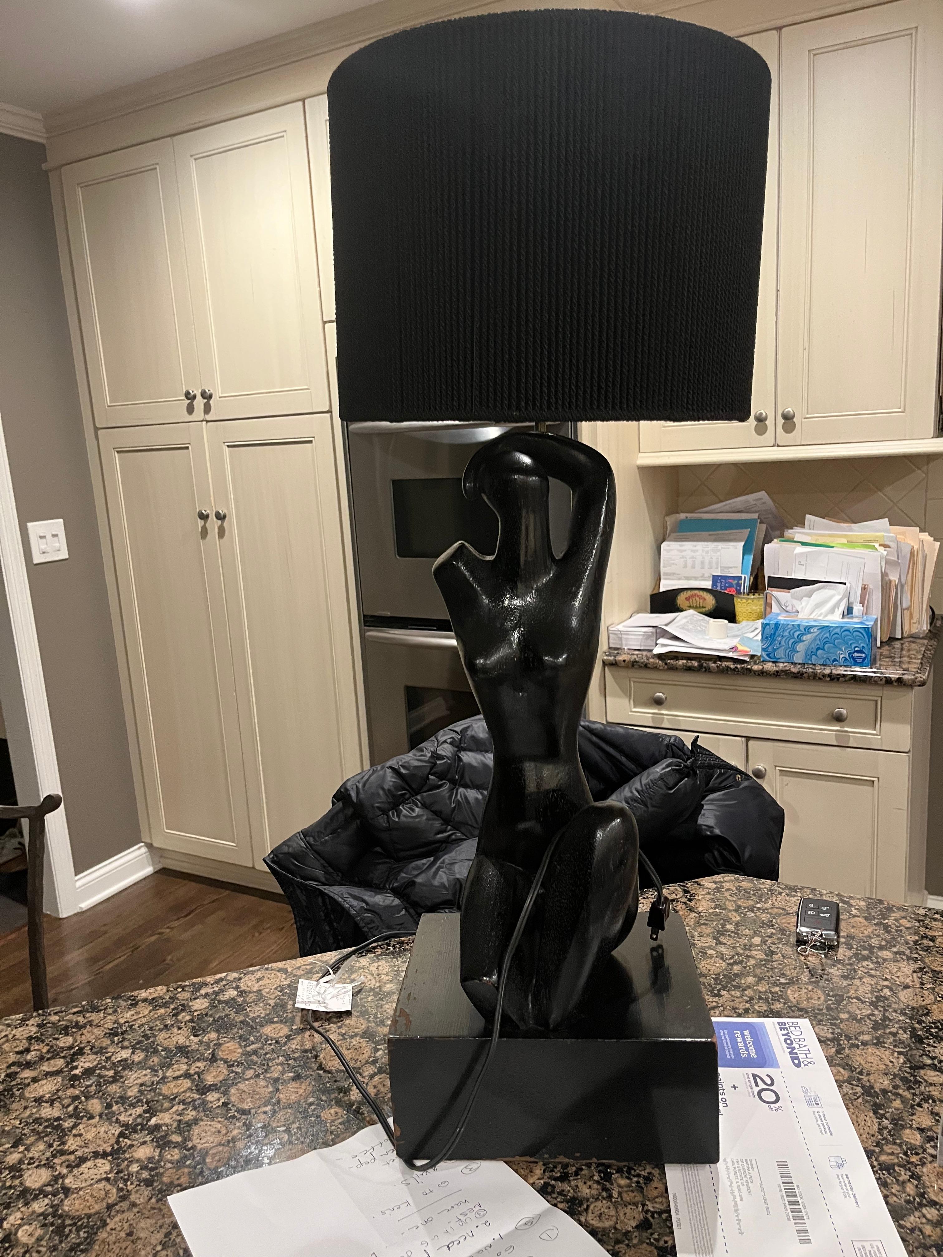 Ebonized Cerused Oak Figural Table Lamp Attributed to Yasha Heifetz In Good Condition For Sale In Chicago, IL