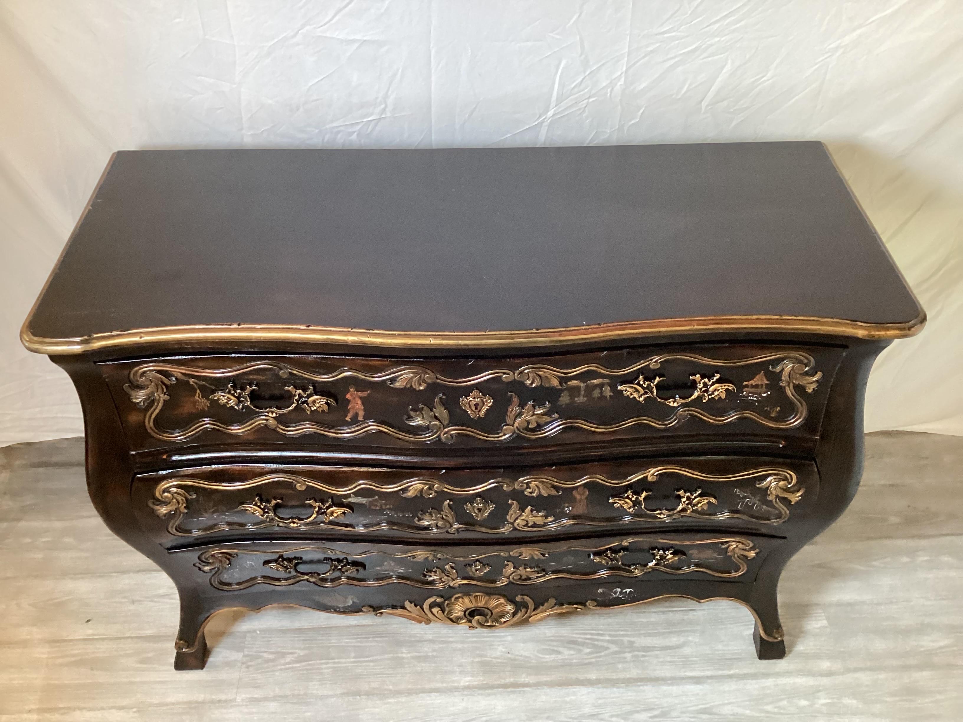 Ebonized Chinoiserie Bombe Chest For Sale 3