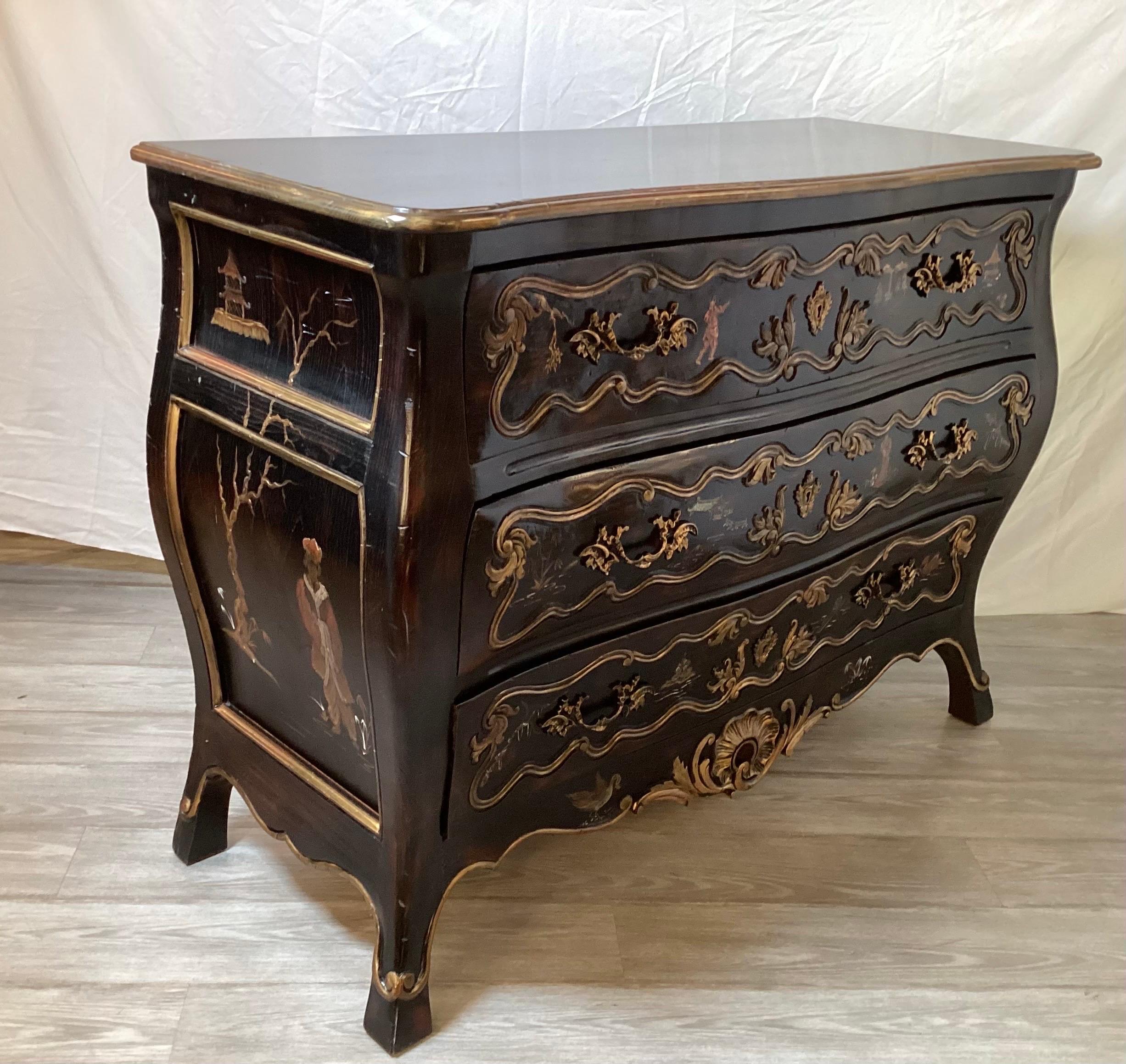 Ebonized Chinoiserie Bombe Chest For Sale 5
