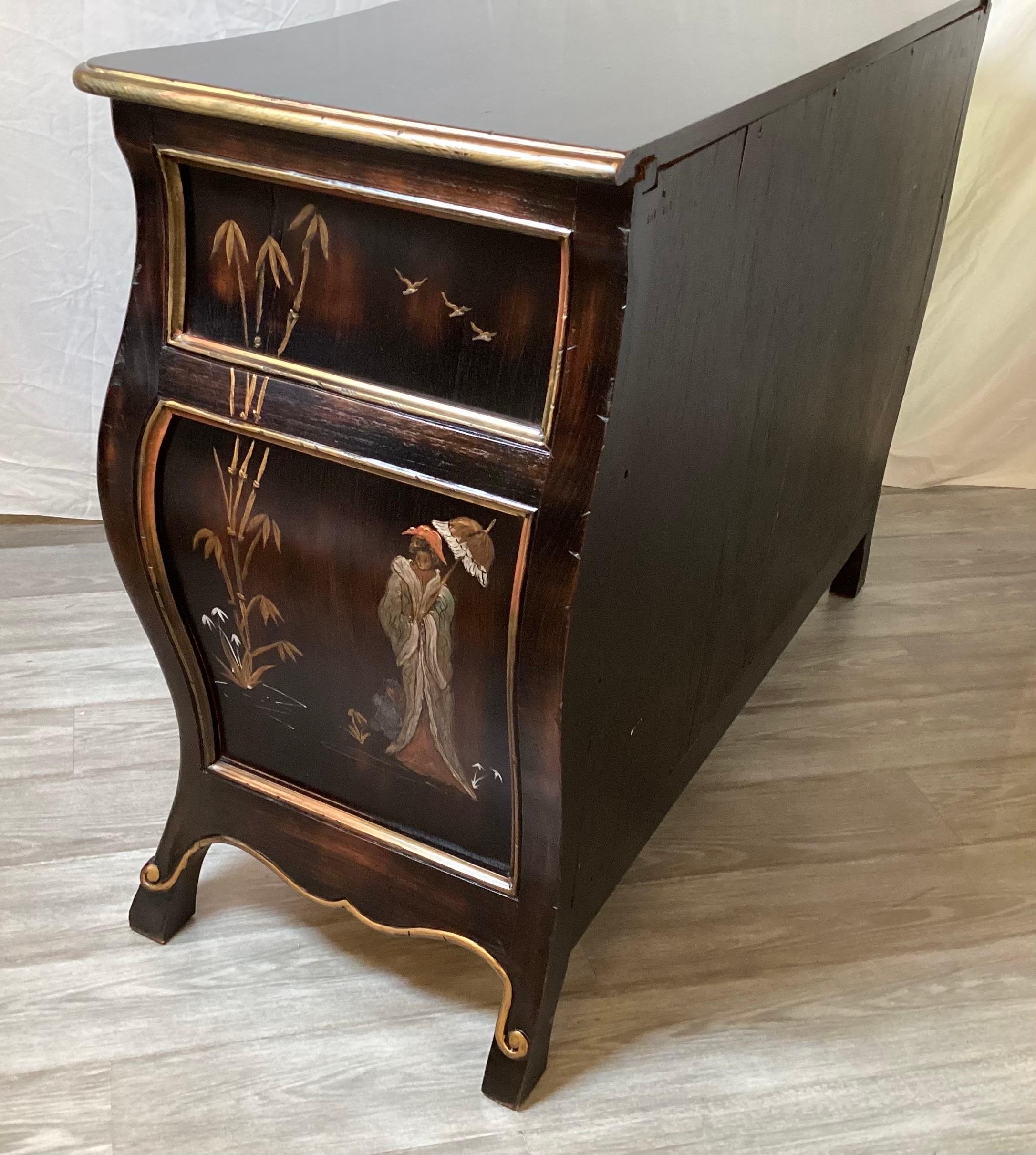 Ebonized Chinoiserie Bombe Chest For Sale 6