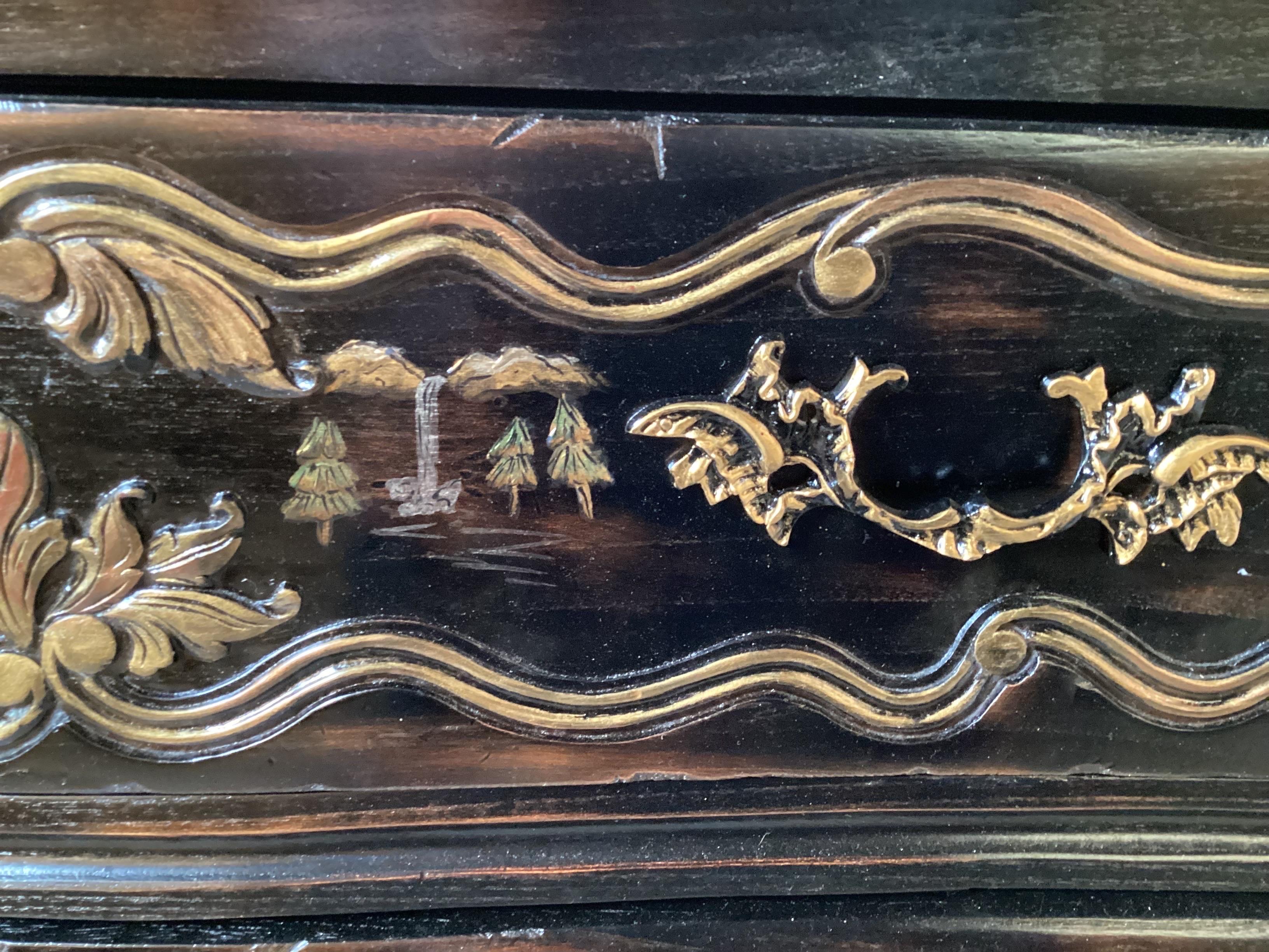 Ebonized Chinoiserie Bombe Chest In Good Condition For Sale In Lambertville, NJ