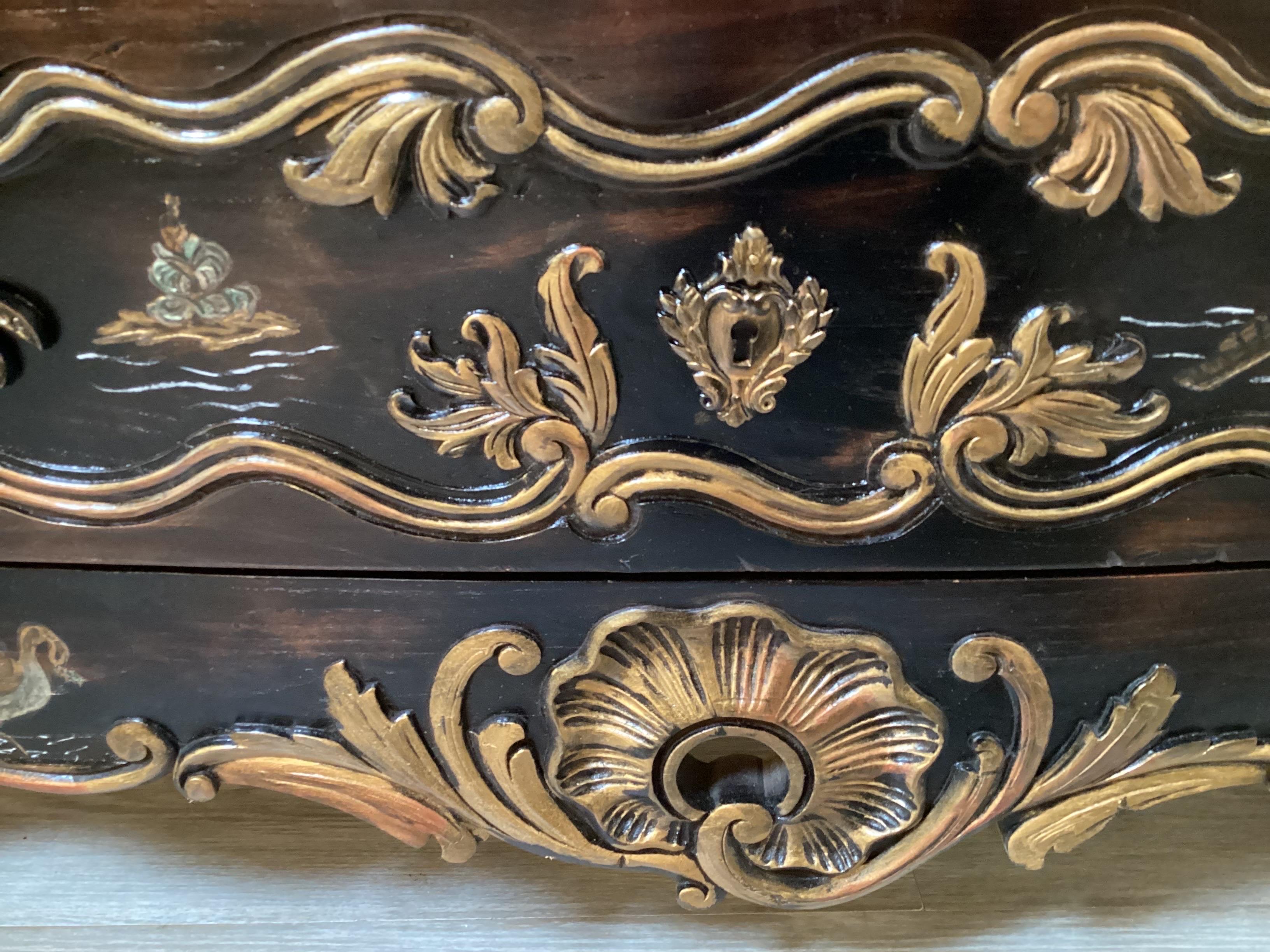 Ebonized Chinoiserie Bombe Chest For Sale 1