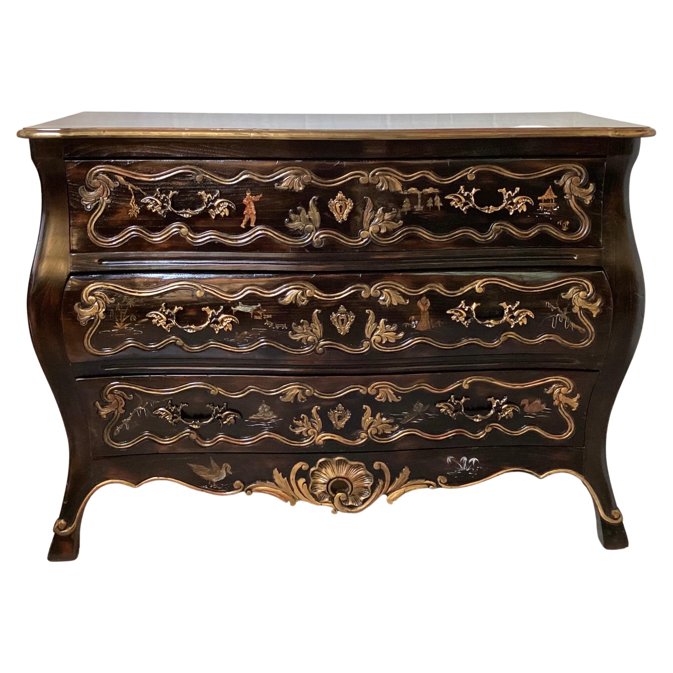 Ebonized Chinoiserie Bombe Chest For Sale