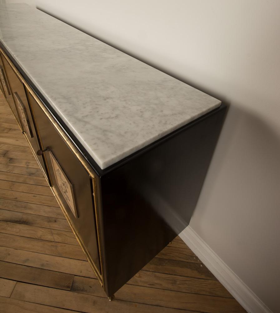 Ebonized French Sideboard with Marble Top, circa 1950 6