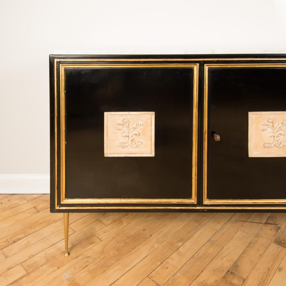 Mid-Century Modern Ebonized French Sideboard with Marble Top, circa 1950