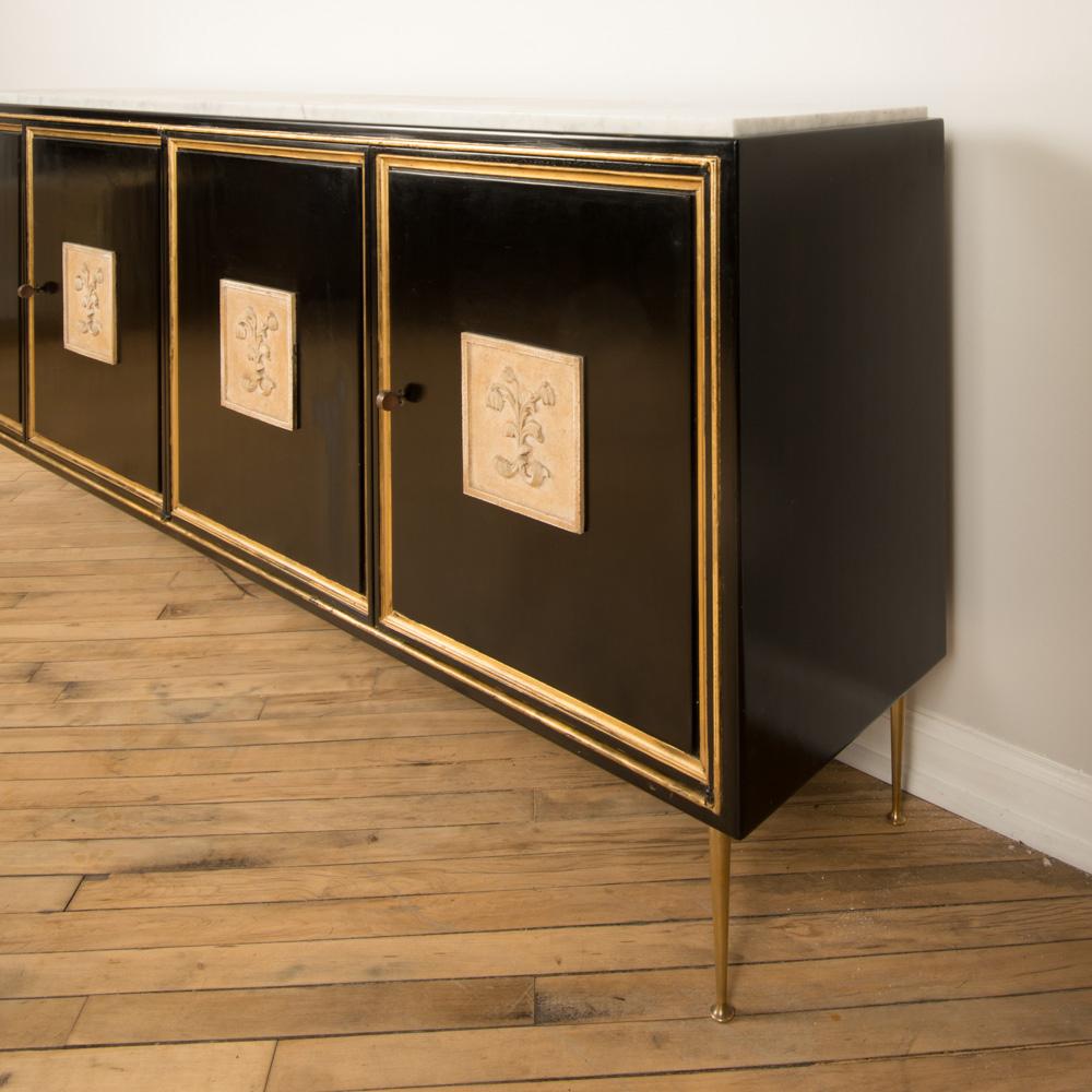 Wood Ebonized French Sideboard with Marble Top, circa 1950