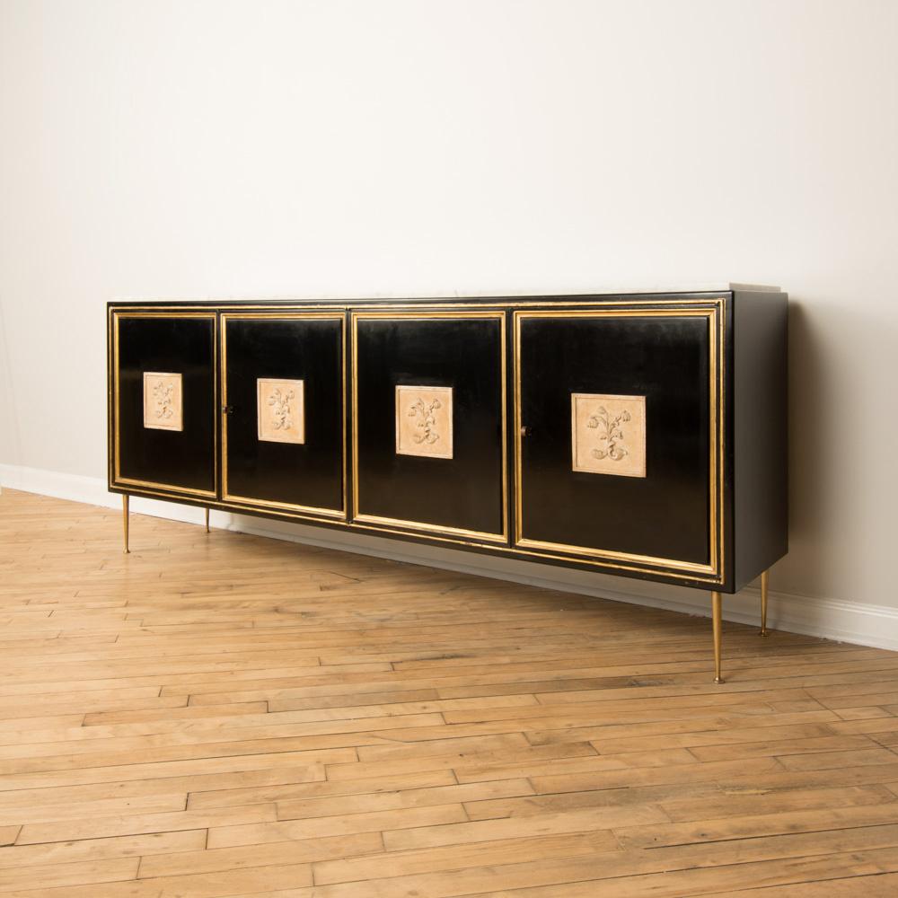 Ebonized French Sideboard with Marble Top, circa 1950 2