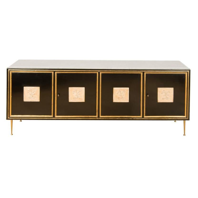 Ebonized French Sideboard with Marble Top, circa 1950