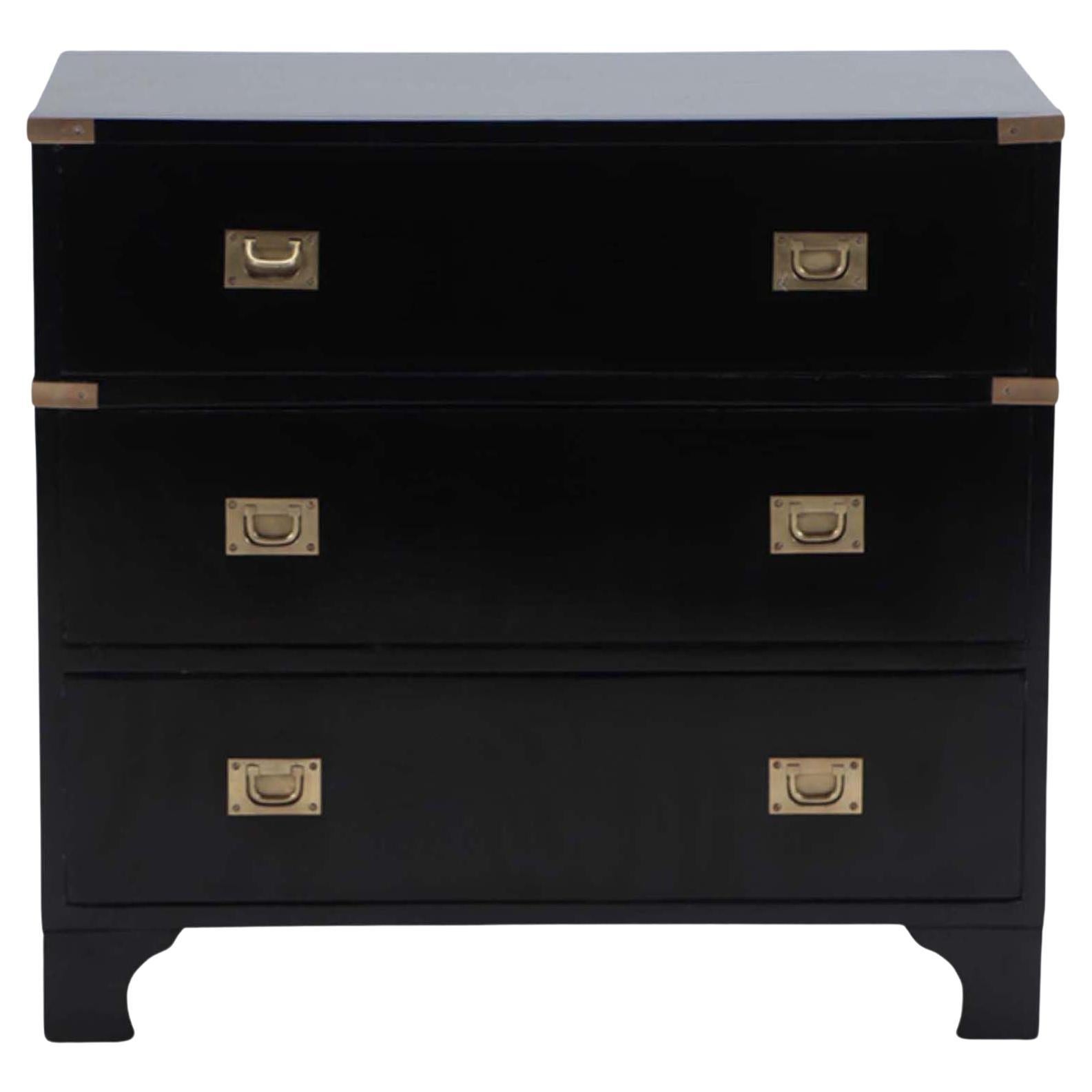 Ebonized Mahogany Brass Mounted Campaign Style Chest, circa 1940 For Sale