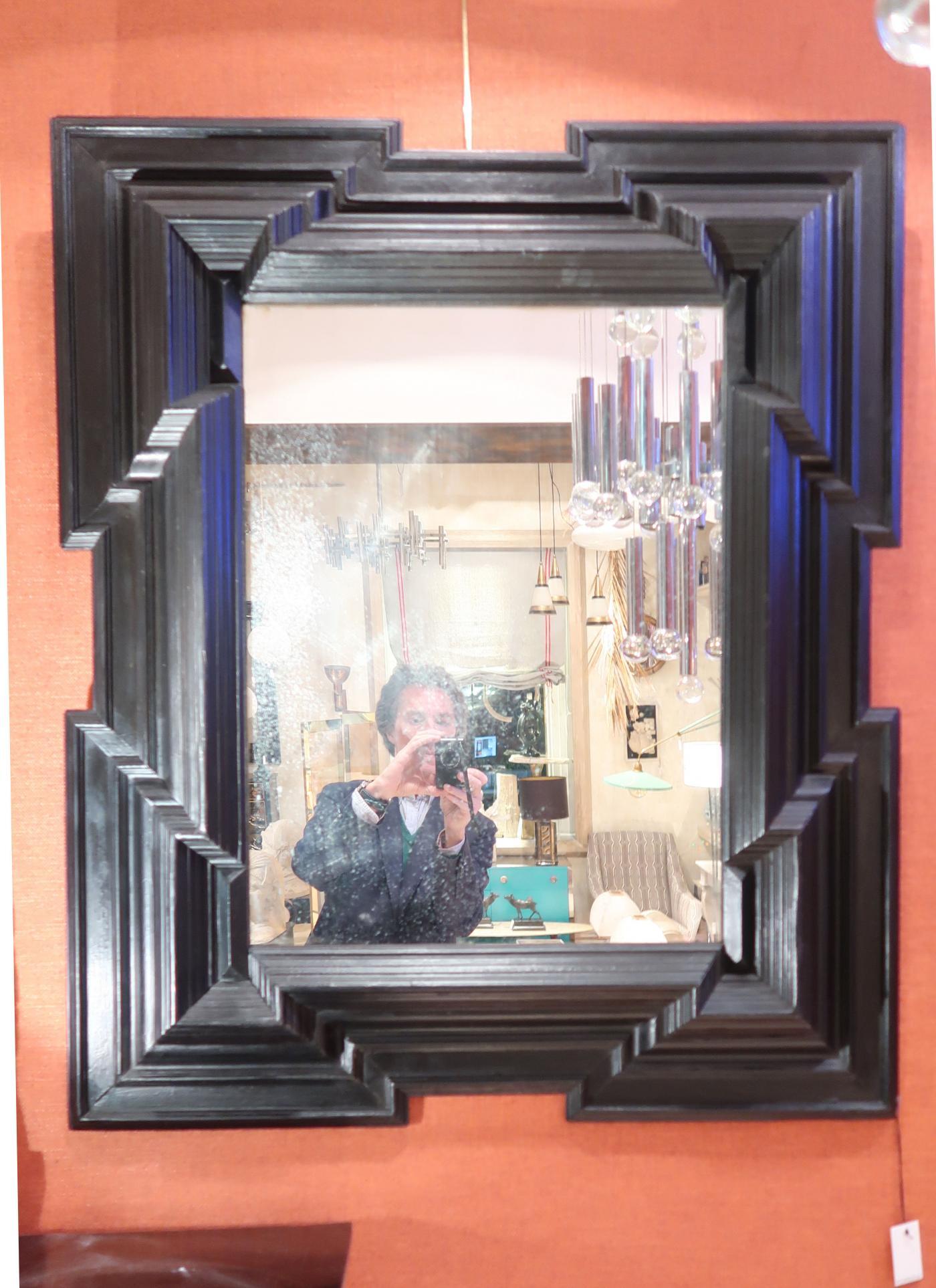 Glass Ebonized Neoclassical Wall Mirror, Netherlands, 19th Century For Sale