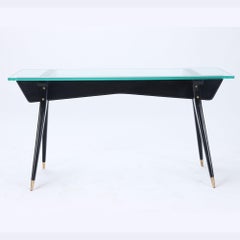 Ebonized Wood Glass Top Console/Sofa Table/Desk C 1950
