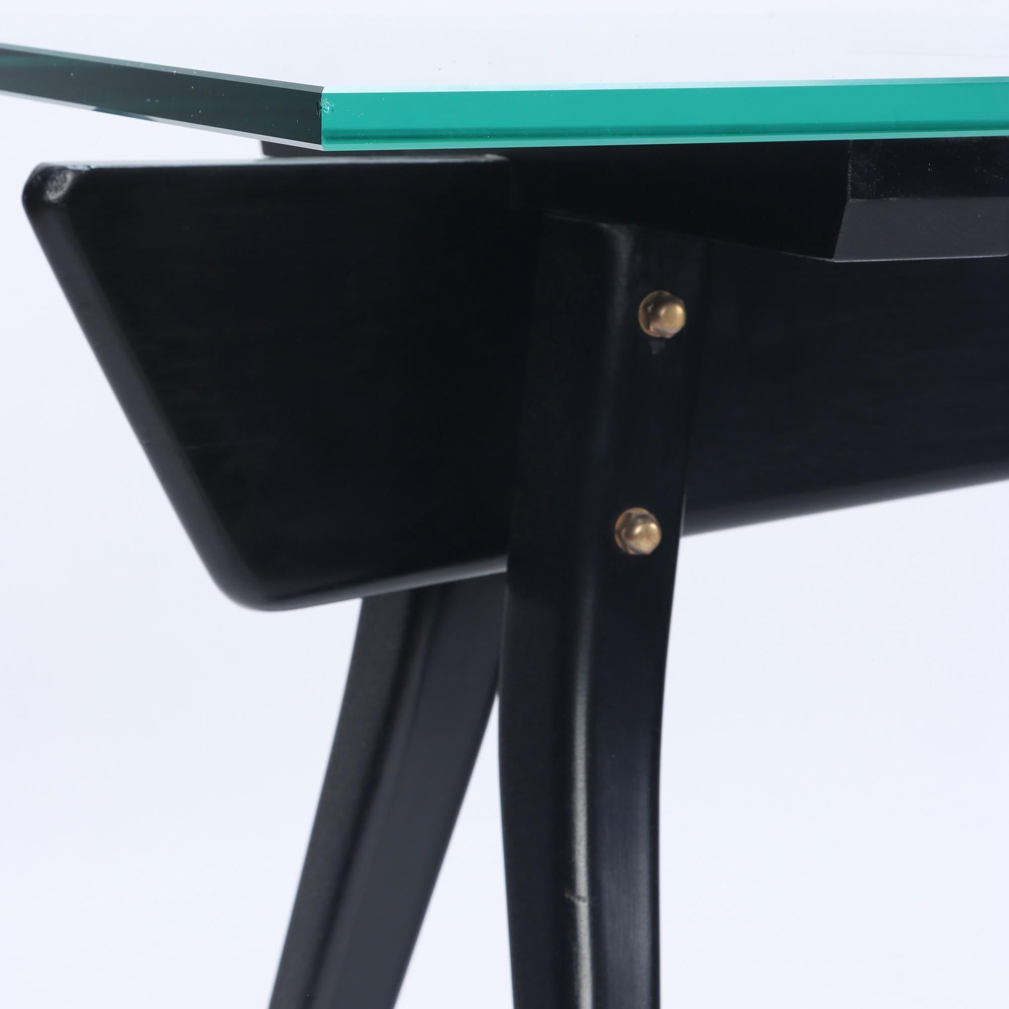 Mid-20th Century Ebonized Wood Glass Top Console/Sofa Table/Desk C 1950 For Sale