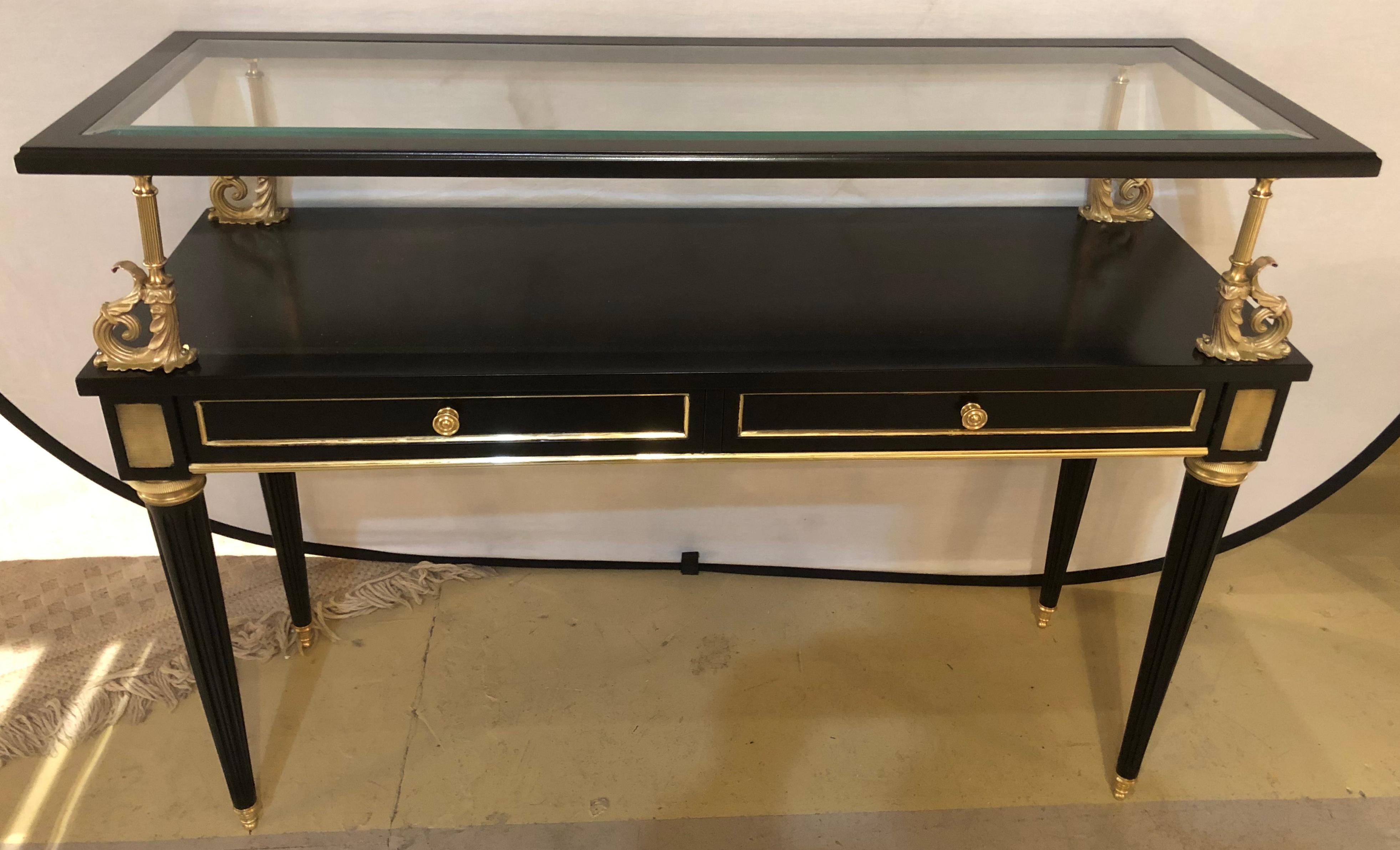 French Ebony and Bronze Mounted Hollywood Regency Serving Cart or Étagère Jansen