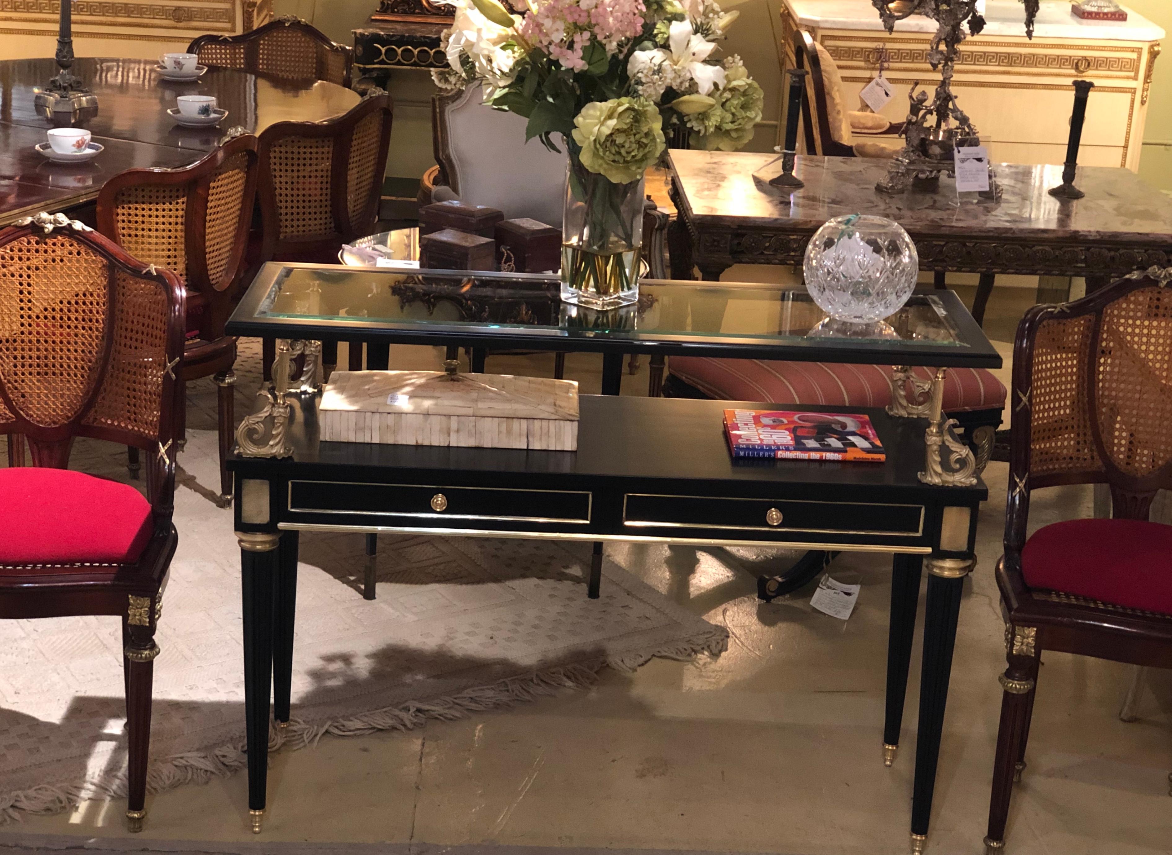 Ebony and Bronze Mounted Hollywood Regency Serving Cart or Étagère Jansen In Good Condition In Stamford, CT