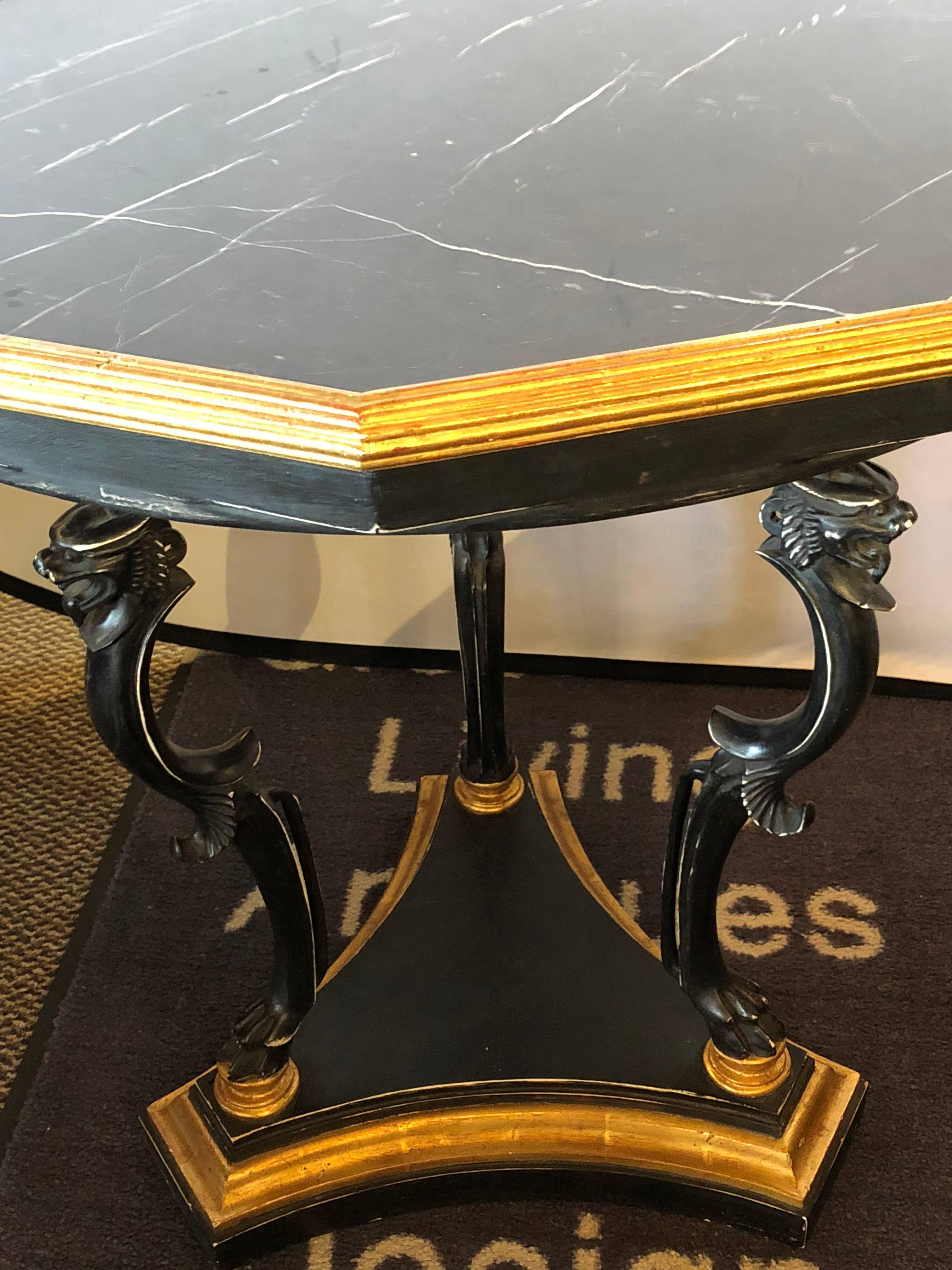 Ebony and Gilt Marble Top Octagonal Shaped Centre or End Table or Pedestal 7