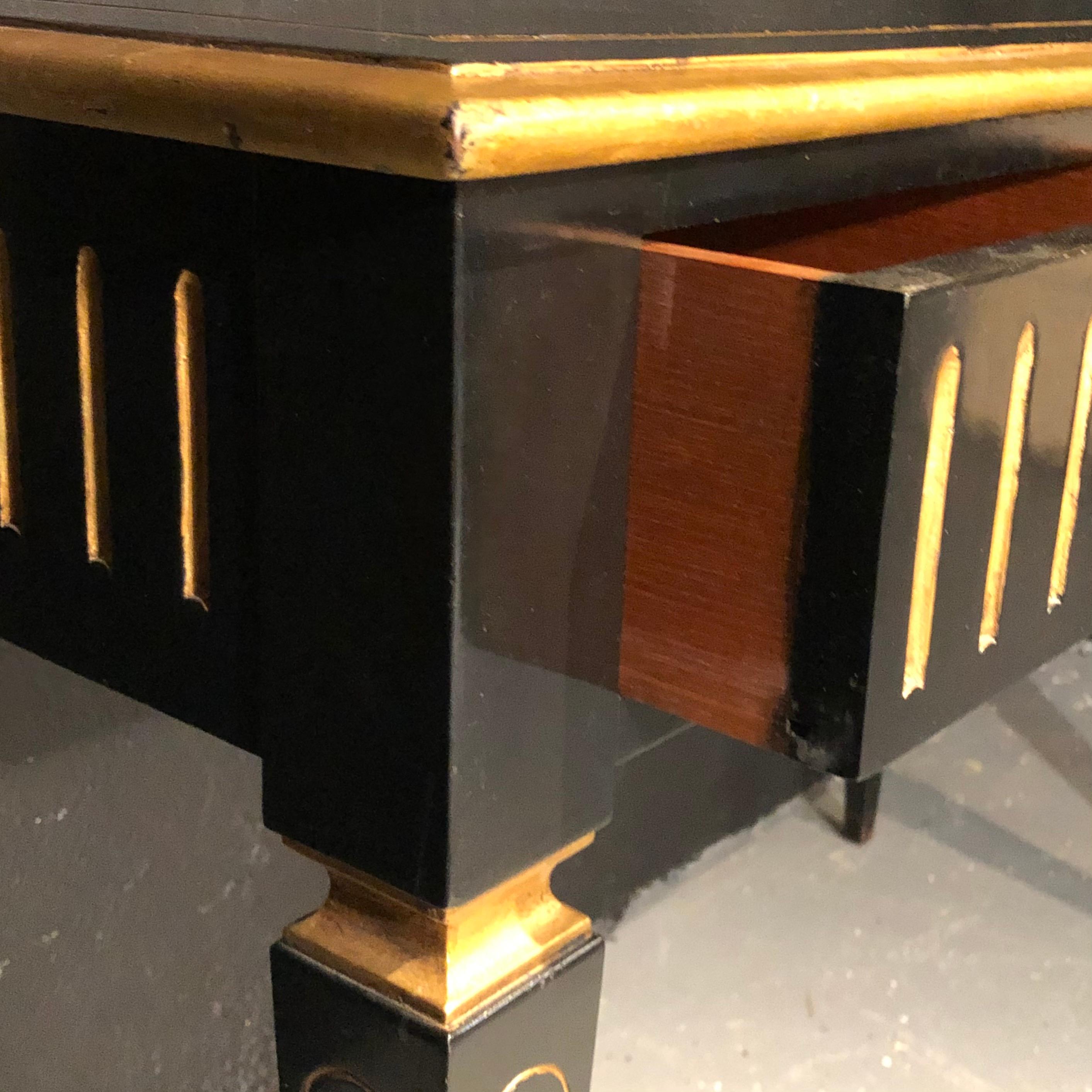 Ebony and Parcel-Gilt Decorated Three-Drawer Desk, Maison Jansen attr. For Sale 5