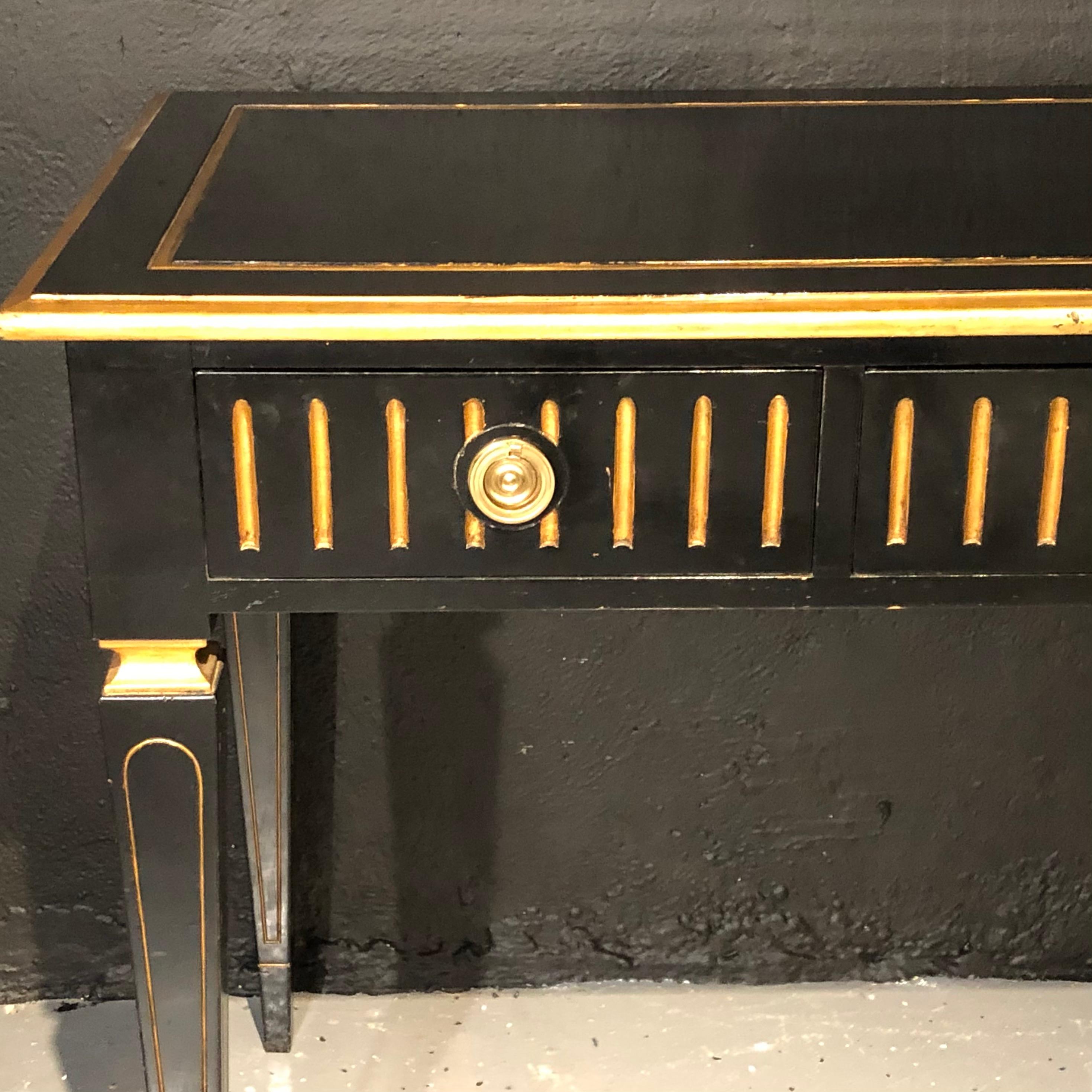 Ebony and Parcel-Gilt Decorated Three-Drawer Desk, Maison Jansen attr. In Good Condition For Sale In Stamford, CT