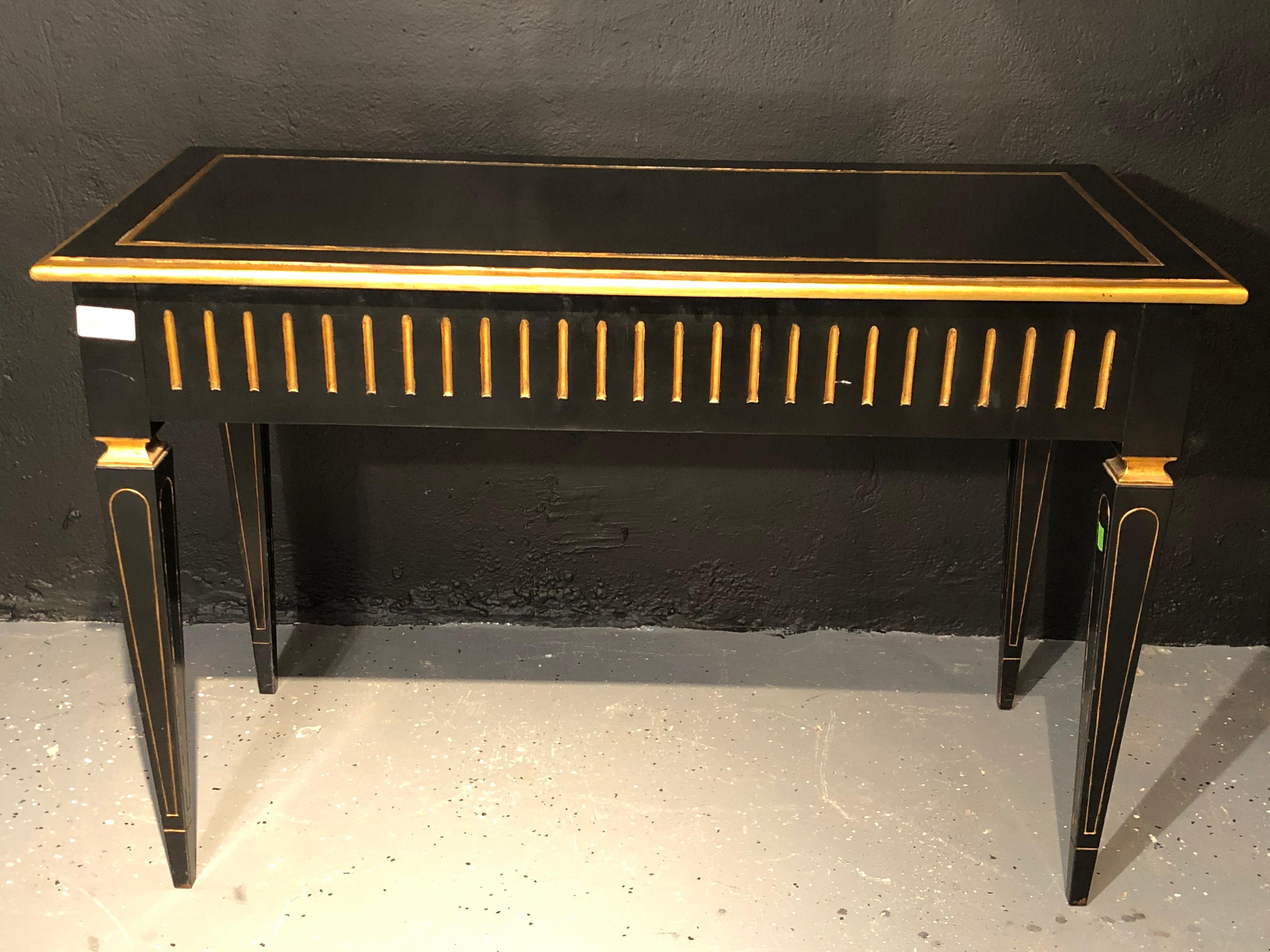 Wood Ebony and Parcel-Gilt Decorated Three-Drawer Desk, Maison Jansen attr. For Sale