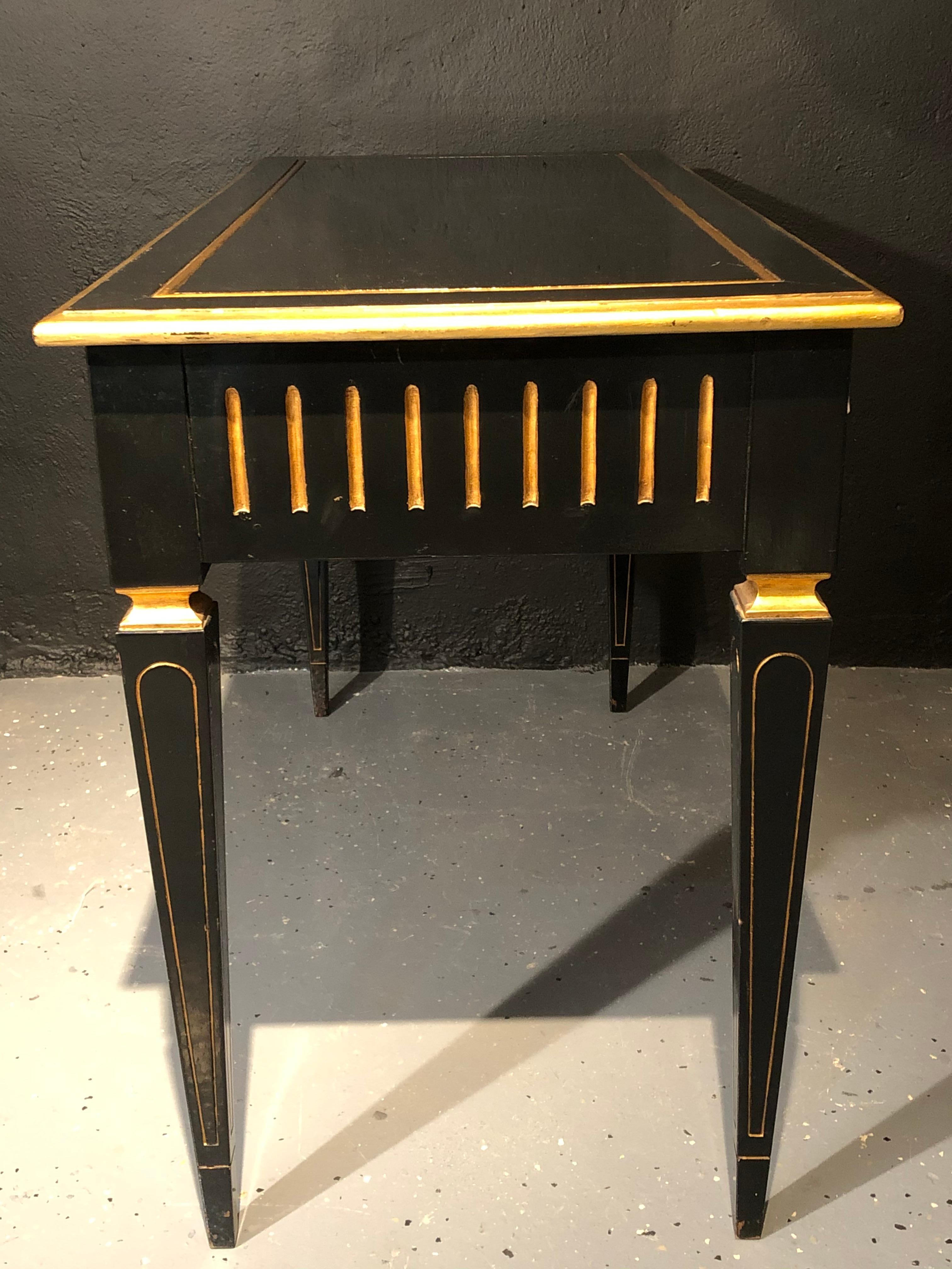 Ebony and Parcel-Gilt Decorated Three-Drawer Desk, Maison Jansen attr. For Sale 1
