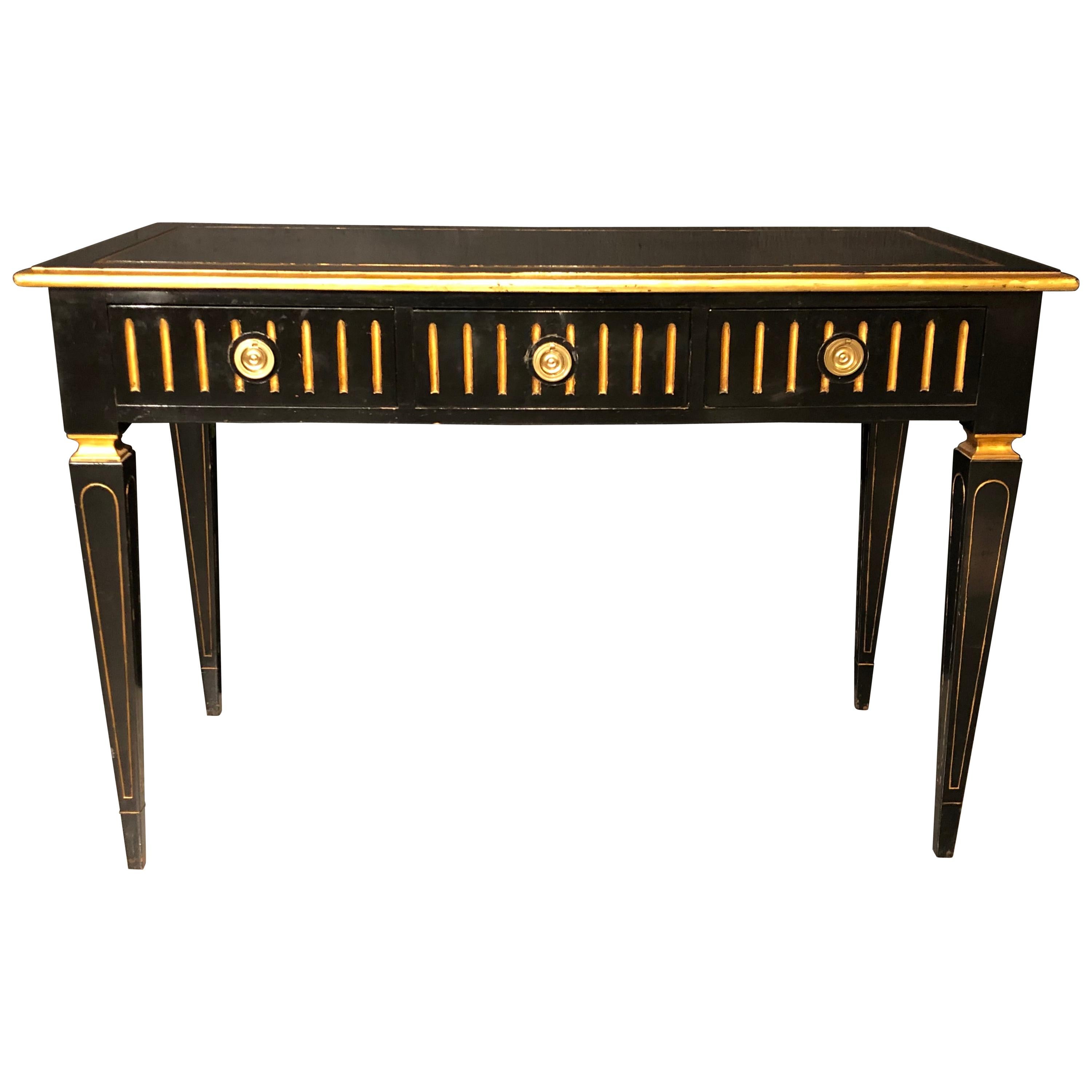 Bureau en ébène et parchemin doré, Maison Jansen, France, années 1940