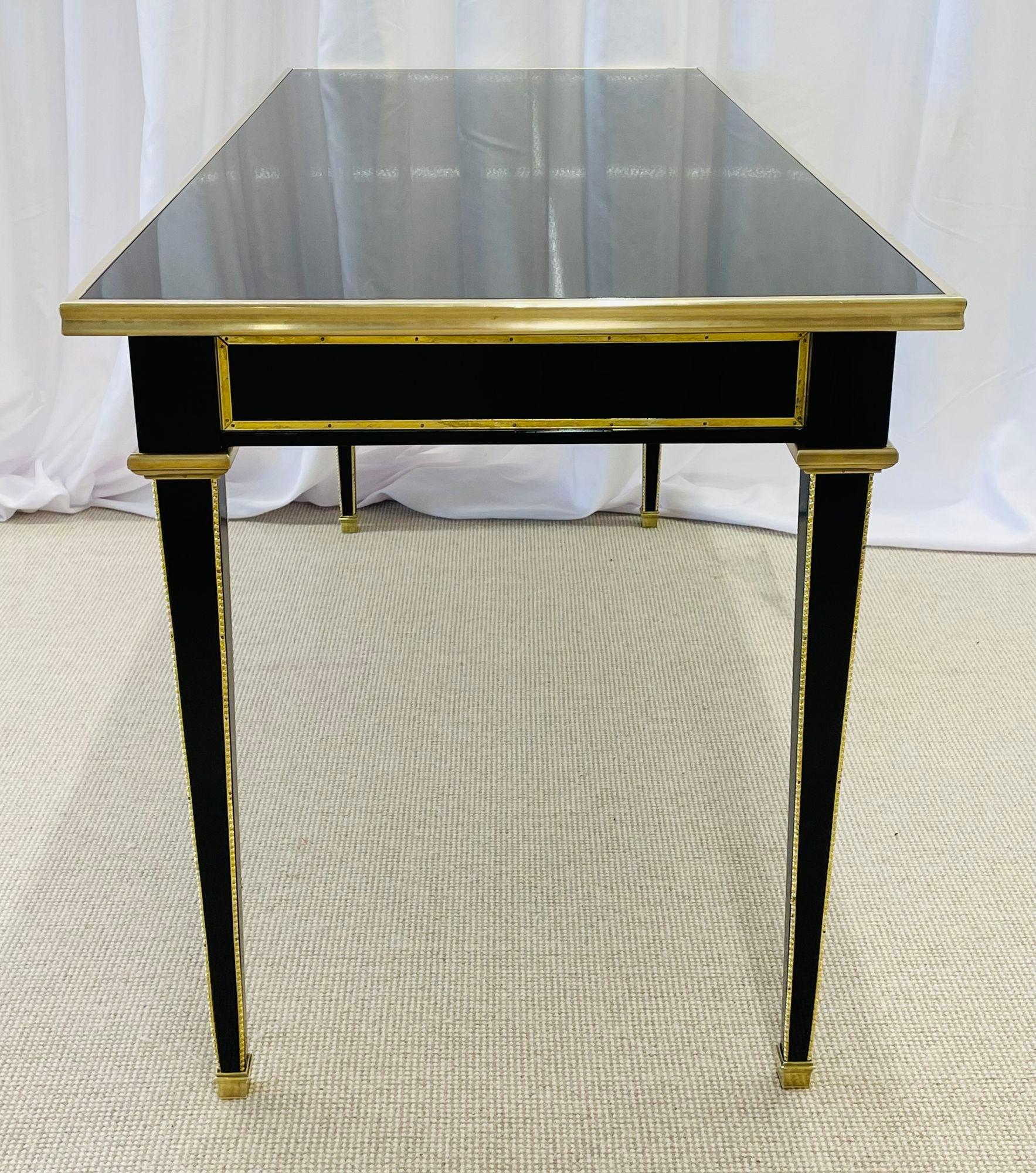 Ebony French Desk, Writing Table or Vanity, Maison Jansen Inspired, Bronze 4
