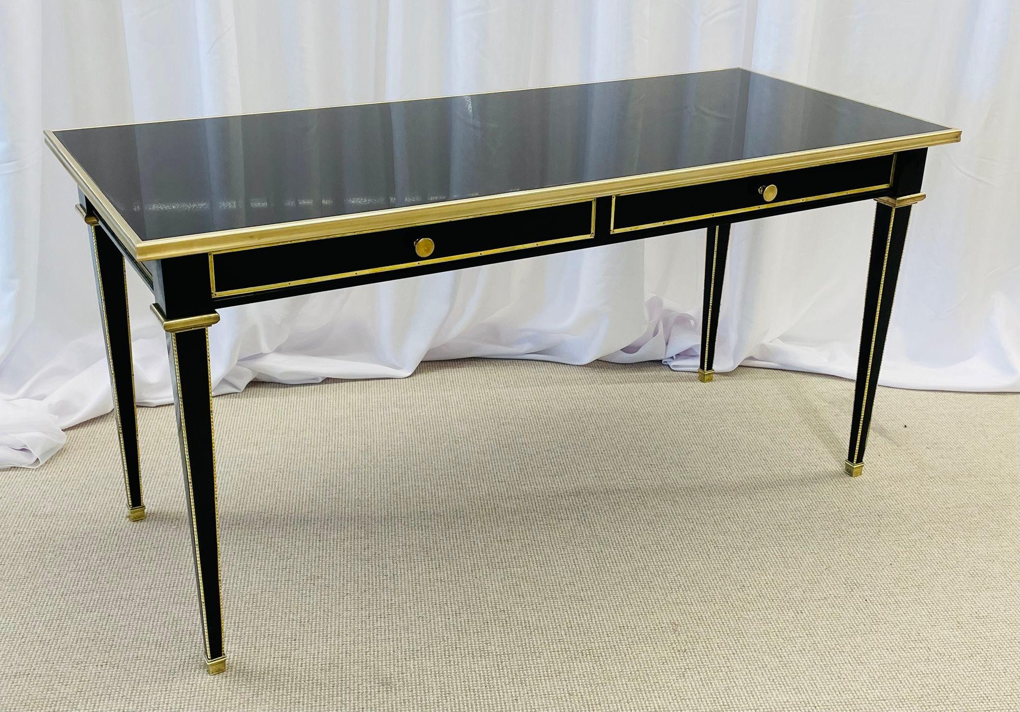 Ebony French Desk, Writing Table or Vanity, Maison Jansen Inspired, Bronze 1