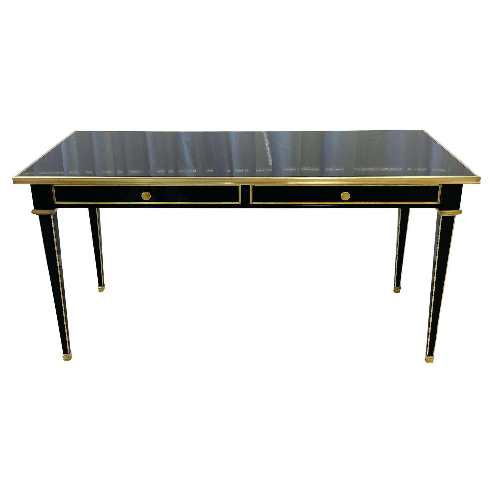 Ebony French Desk, Writing Table or Vanity, Maison Jansen Inspired, Bronze