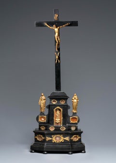 Ebony Wood and Gilt Bronze Reliquary Altar Cross After Giambologna