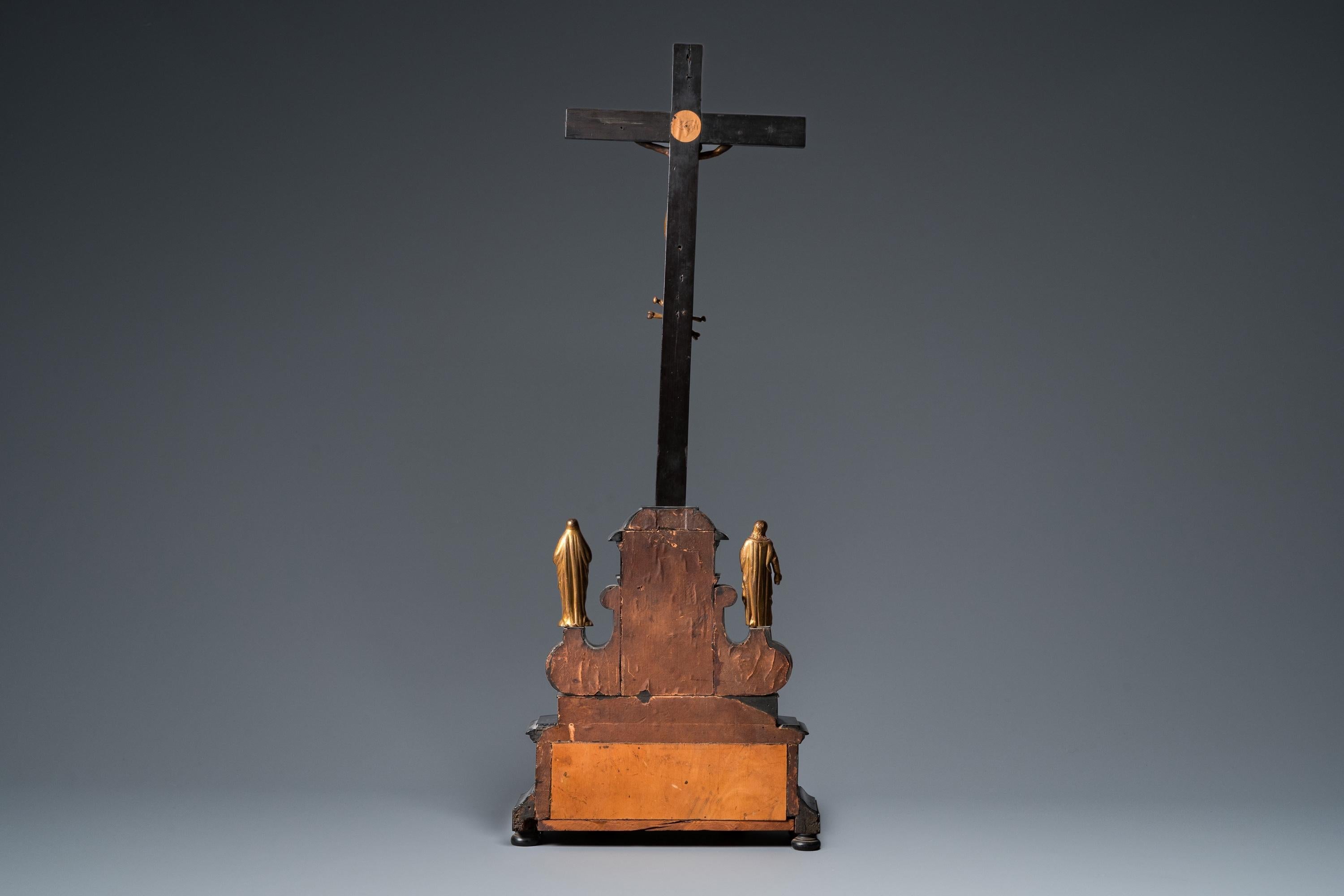 Dutch Ebony Wood and Gilt Bronze Reliquary Altar Cross After Giambologna For Sale