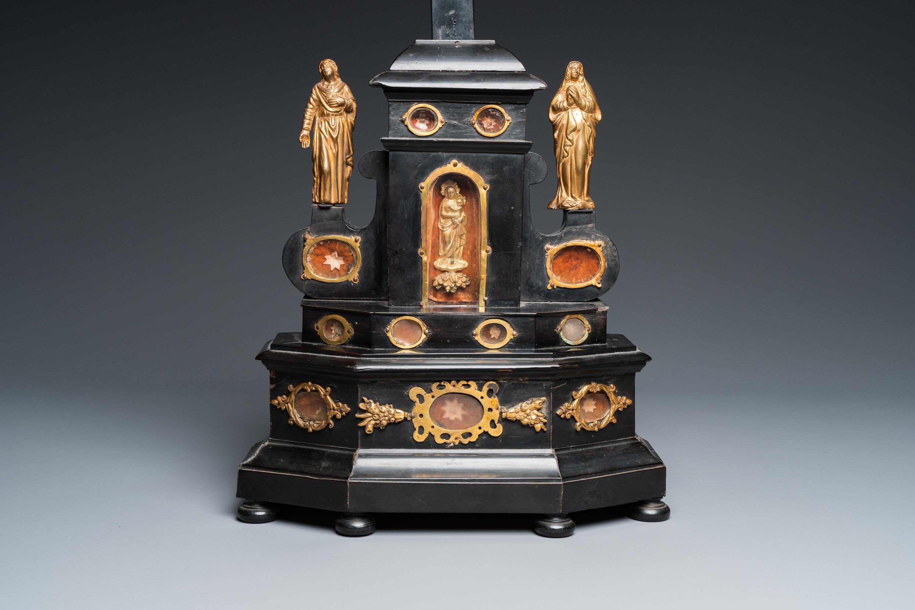 Ebony Wood and Gilt Bronze Reliquary Altar Cross After Giambologna For Sale 2