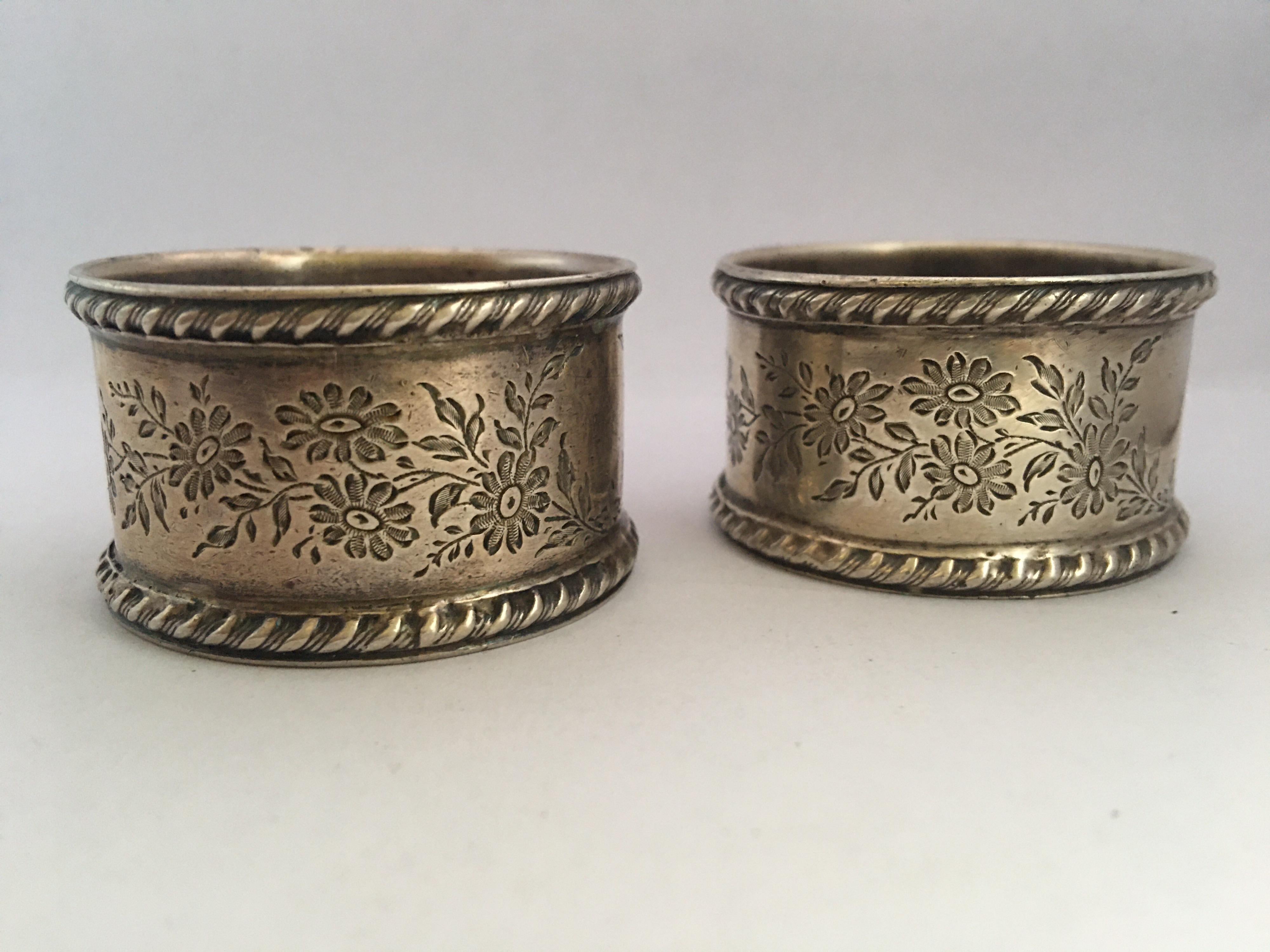 Eduardian Period Solid Silver Pair of Napkin Rings For Sale 5