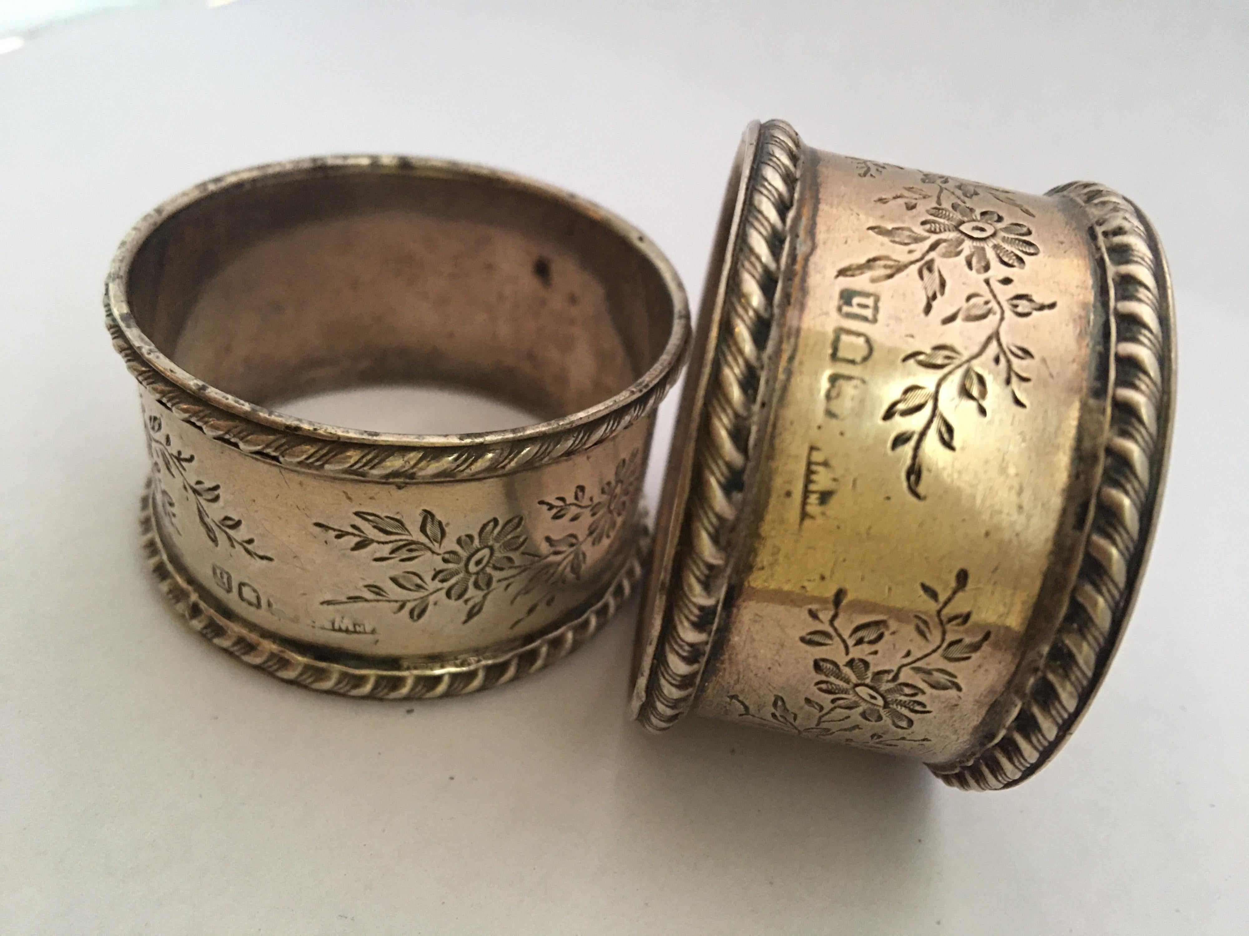 Women's or Men's Eduardian Period Solid Silver Pair of Napkin Rings For Sale